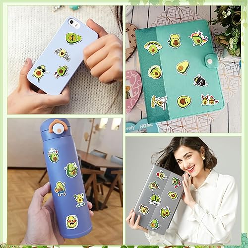 Miniatura 6 de Dorgua 100 calcomanías de aguacate, calcomanías de vinilo de aguacate no repetitivas, lindas calcomanías de aguacate impermeables para botella de
