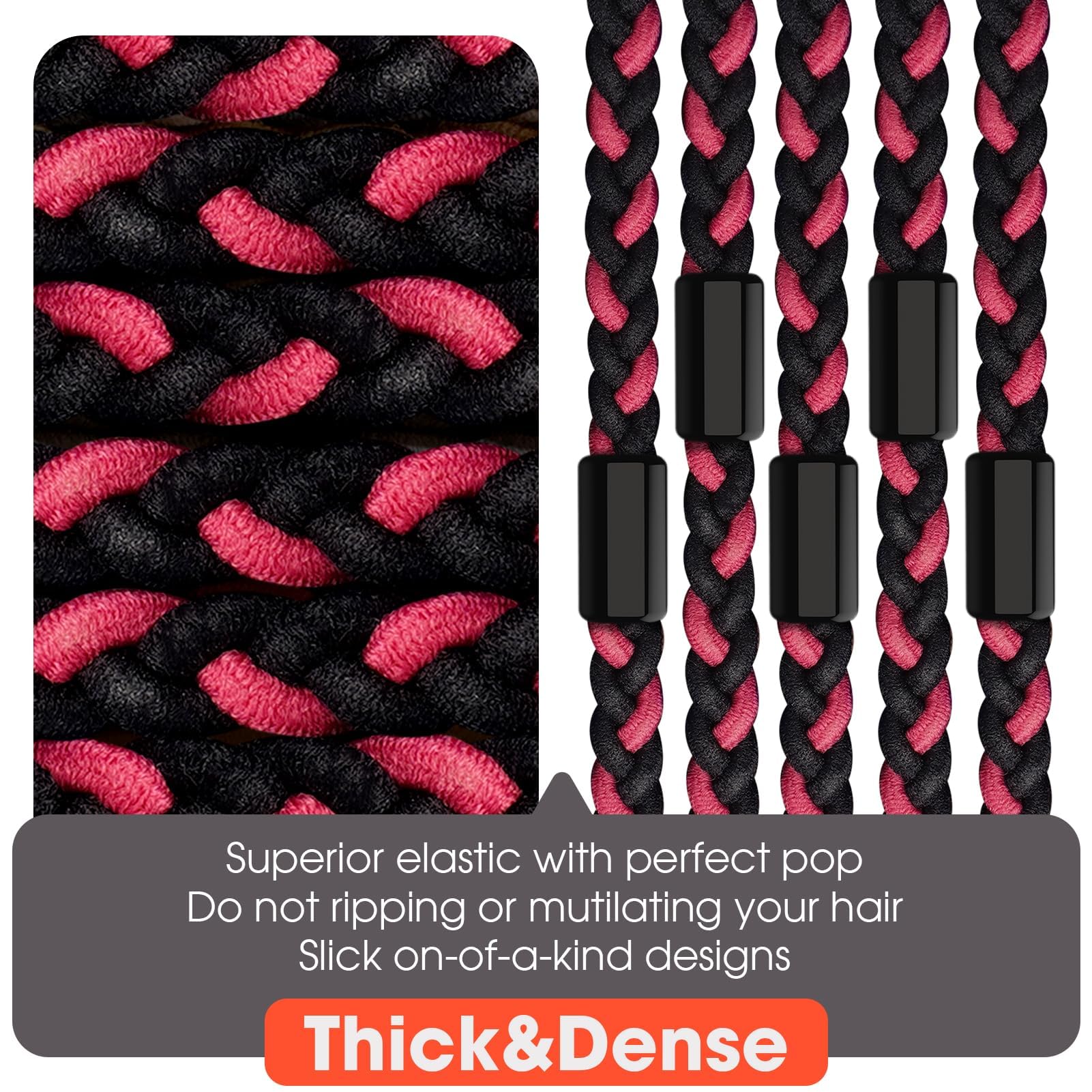EasYoung 10pcs Braided Mens Hair Ties for Guys for Buns Curly Thick Dense Hair Elastic Hair Ties For Men & Women - Image 3
