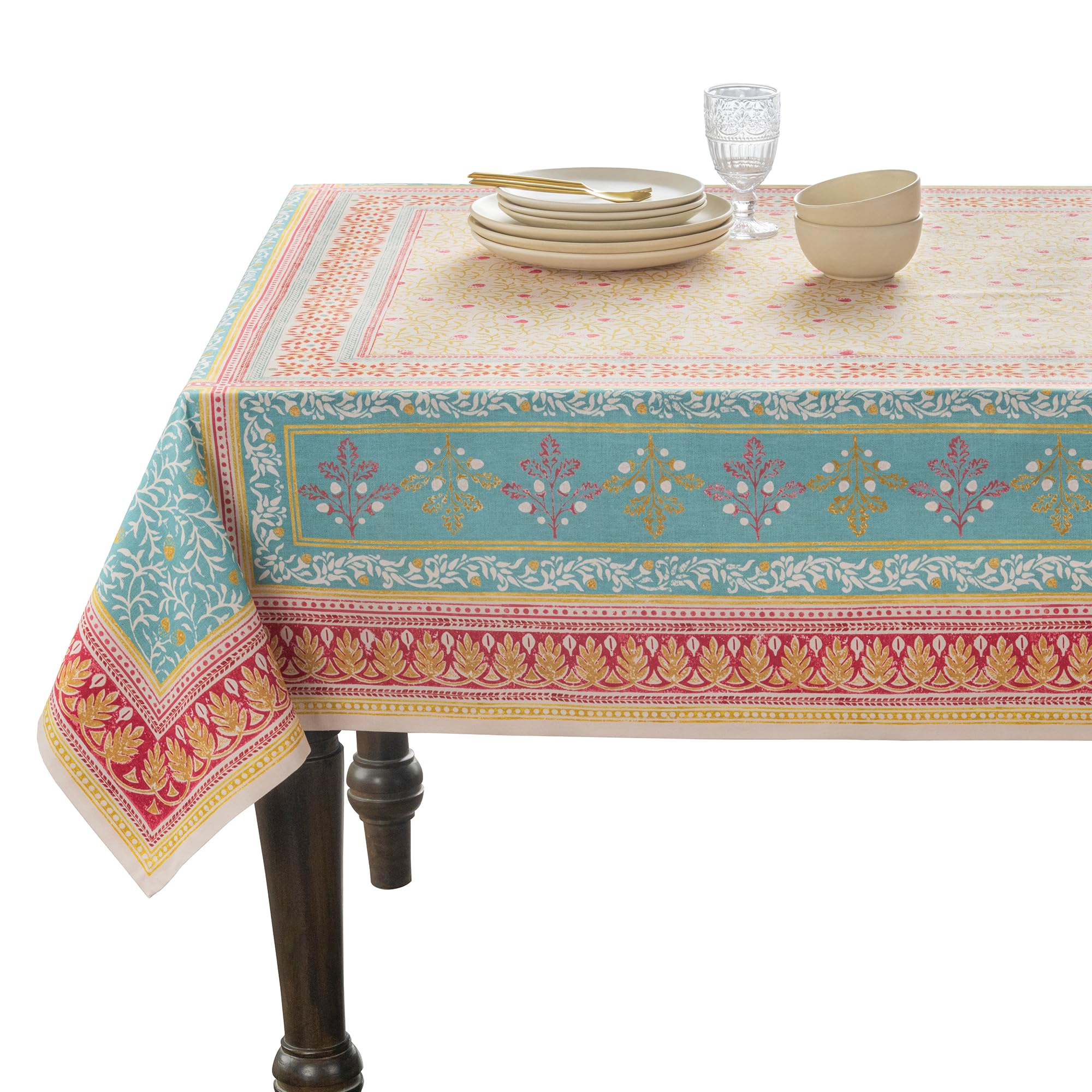 Maison d'Hermine Tablecloths, 100% Cotton, 140cm x 180cm, Dekorative quadratische Ostertischdecke, Waschbare Tischdecke für Feiertagsessen, Hochzeit,Babyparty,Carpo-Thanksgiving/Weihnachten