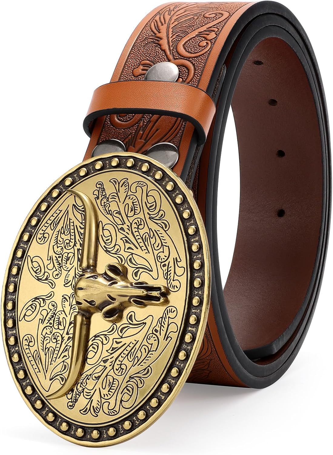 JASGOOD Mens Western Cowboy Belt Buckles for Men,1.5" Wide Genuine Leather Belt Cowgirl Mens Leather Belt for Jeans