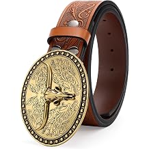 JASGOOD Mens Western Cowboy Belt Buckles for Men,1.5" Wide Genuine Leather Belt Cowgirl Mens Leather Belt for Jeans