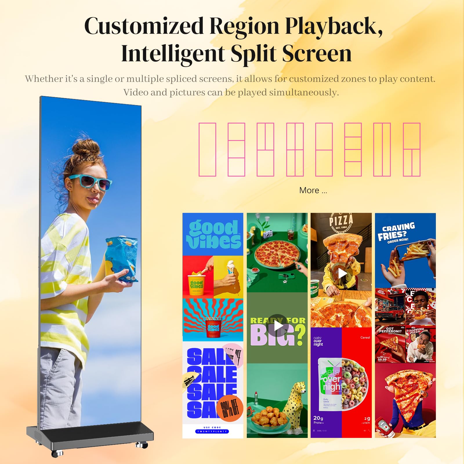 80" LED Poster P1.86, Faltbares & Nahtloses Display mit GOB-Schutz, Digitaler Kundenstopper für Messen, CMS/WiFi/HDMI, Schwarz, 2er-Pack