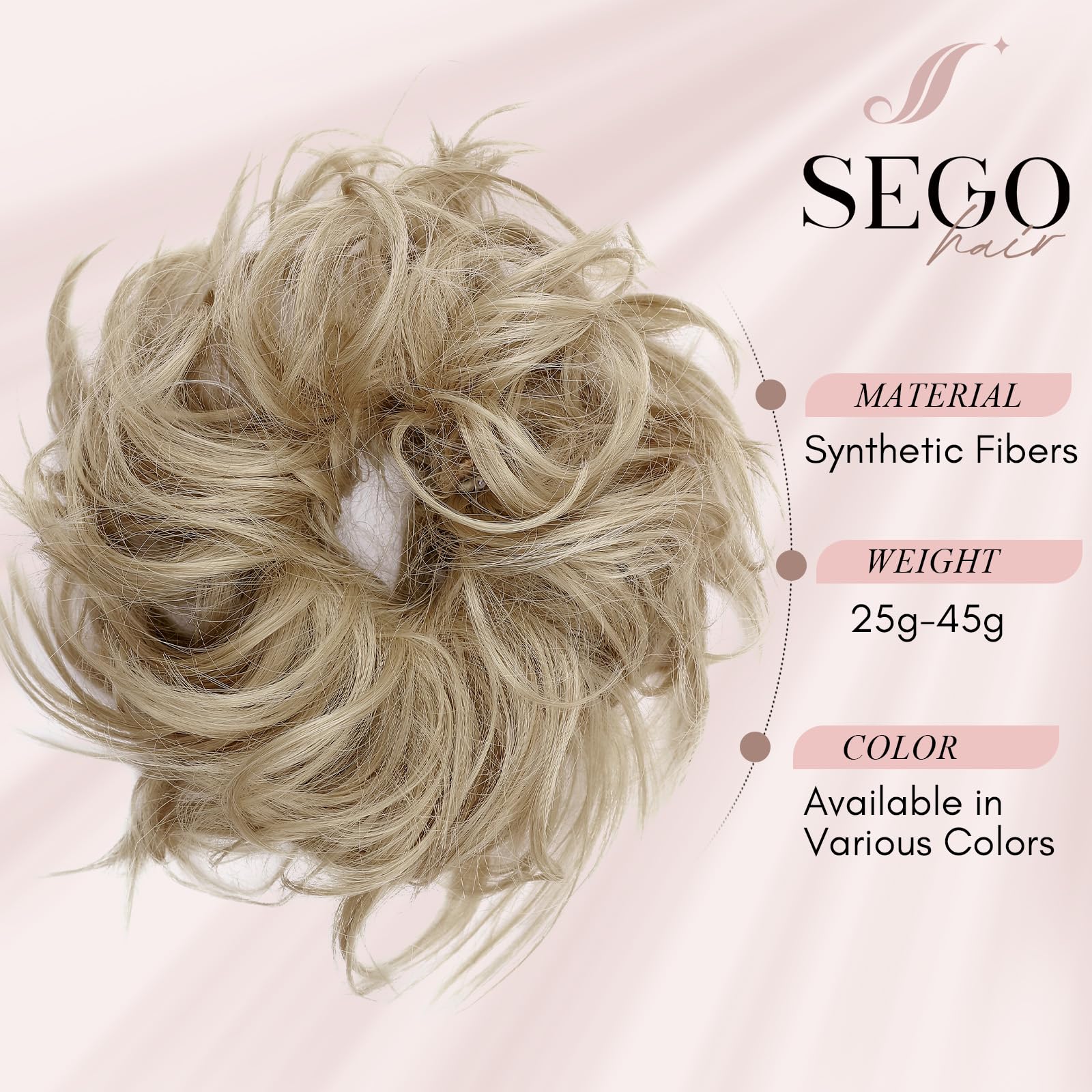 SEGOHAIR 45g Tousled Updo Hair Pieces Messy Bun Hair Scrunchies Synthetic Wavy Hair Scrunchy Extension Puff Scrunchy Hairdo Ash Blonde - Image 2