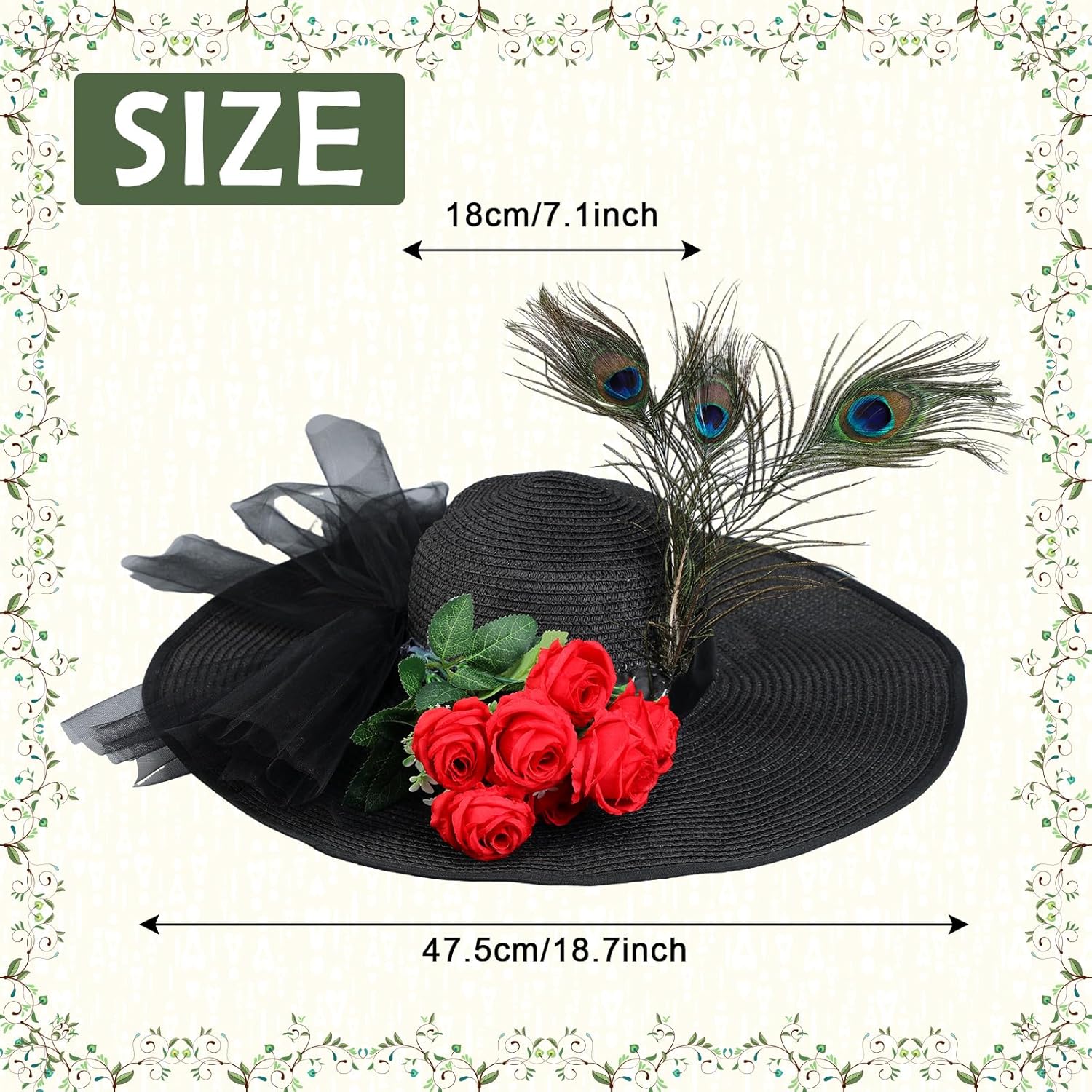 Derby Hats for Women Vintage Large Flower Fascinator Hat Derby Tea Party Outfit Bridal Wedding Tea Party Hat