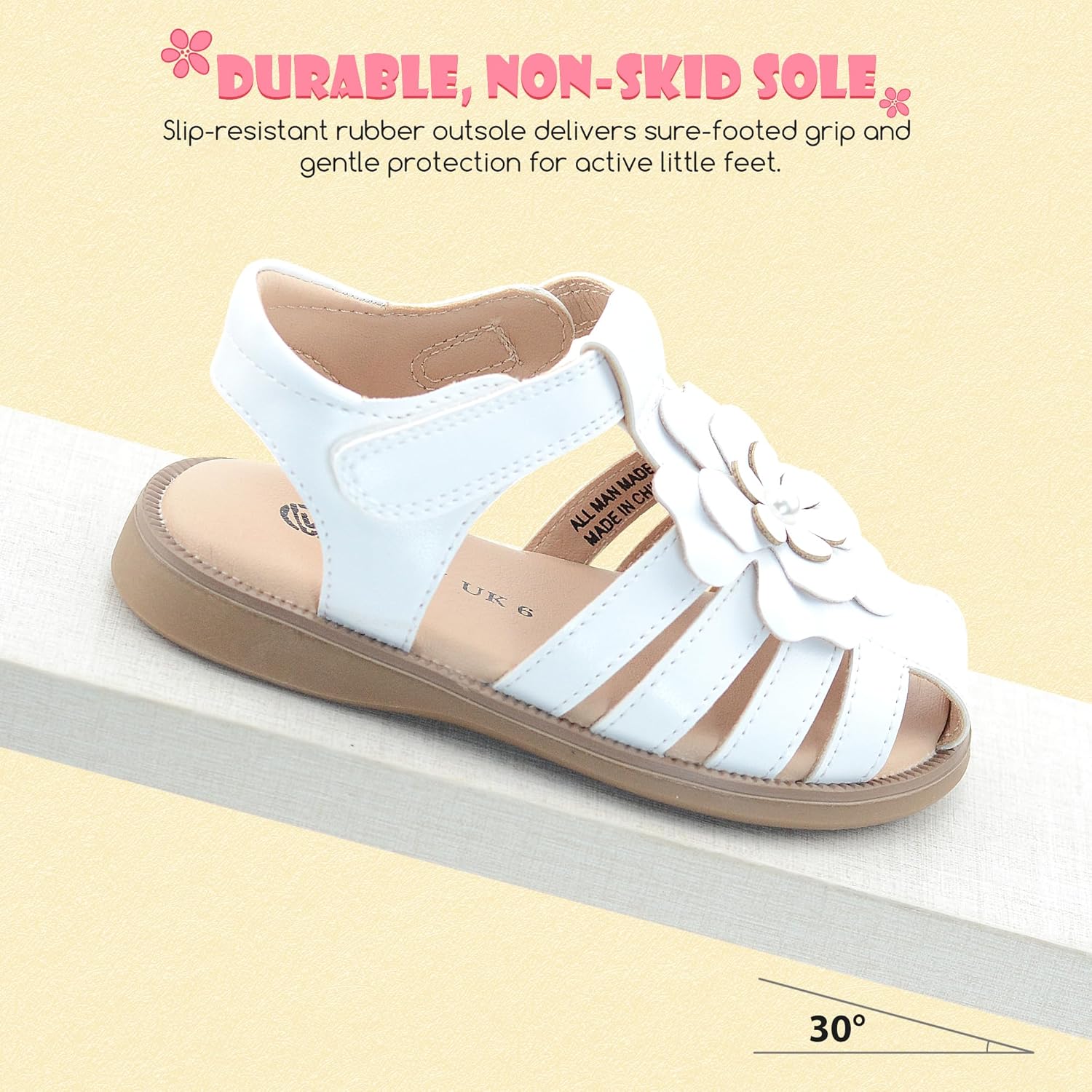 Toddler Girls Sandals Closed Toe Soft Sole Walking Shoes for Baby Infant Princess Flower Summer Flats