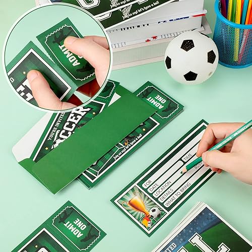 Miniatura 4 de Fuutreo 50 invitaciones de cumpleaños de fútbol con sobres, invitaciones de fiesta de fútbol con temática deportiva, invitaciones de cumpleaños para