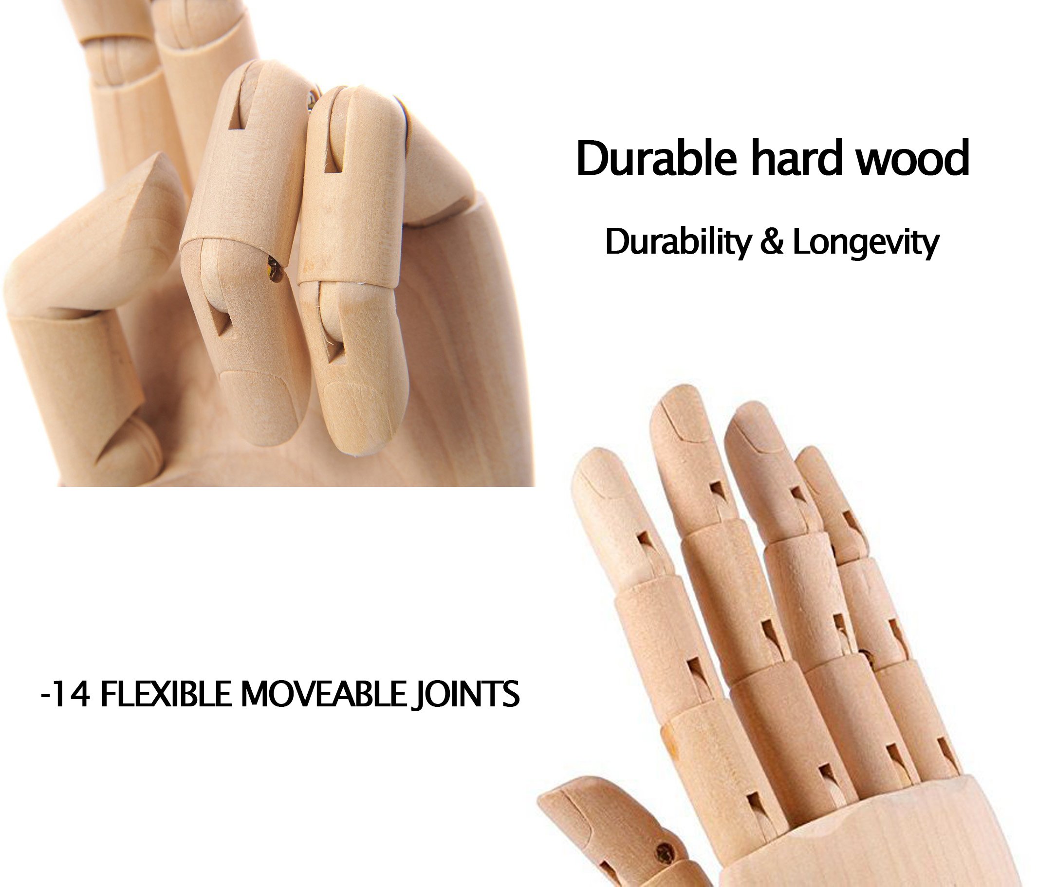 Modellhand aus Holz - 7" die Hölzerne Art Schaufensterpuppe Hand Brille Halter Schmuck Display steht - links/rechts Hand Abbildung Prüfpuppe Handmodell für Zeichnung