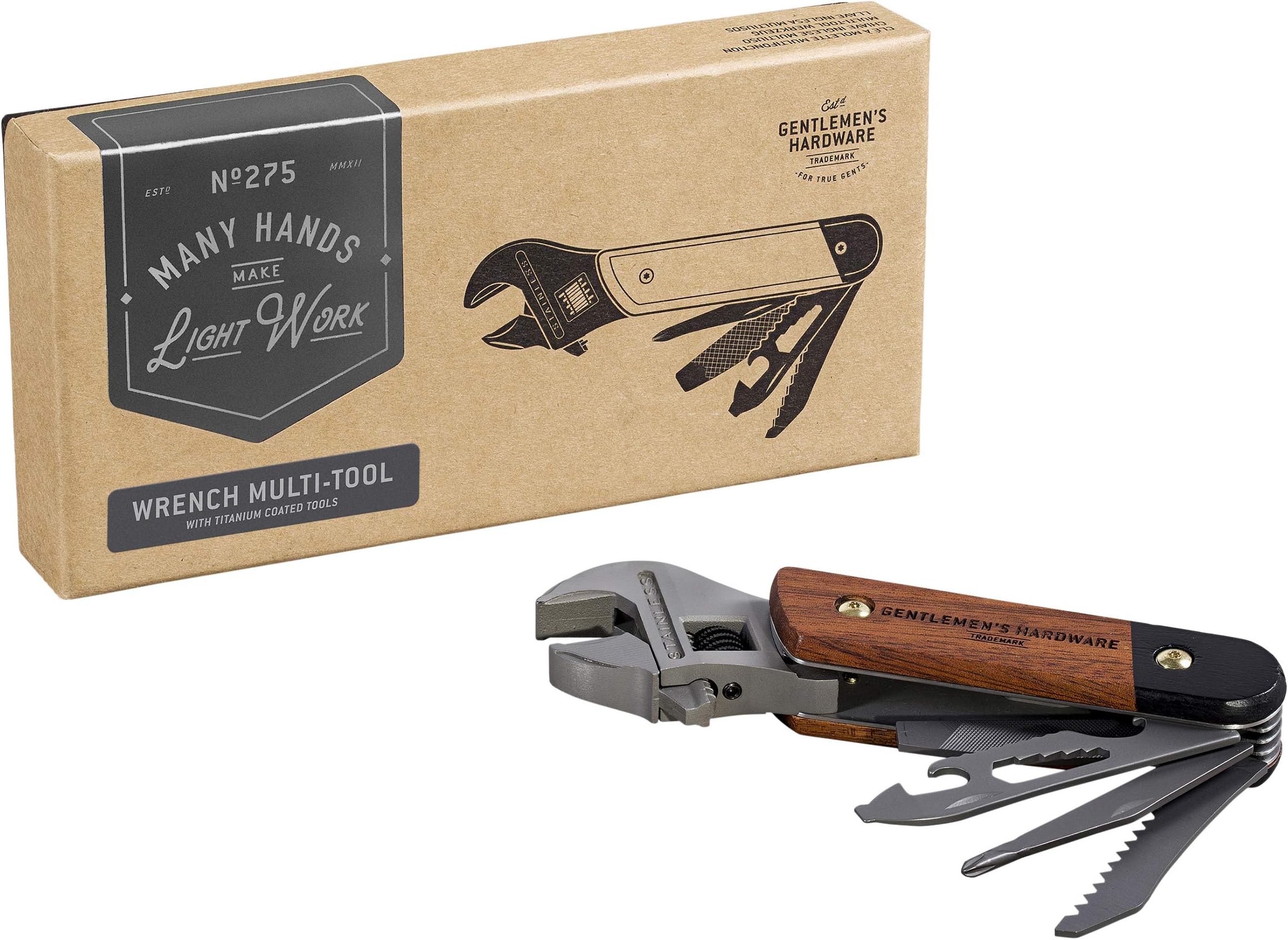 Gentlemen's Hardware Wood-Handled Multi-Tool, 9-in-1, Wrench