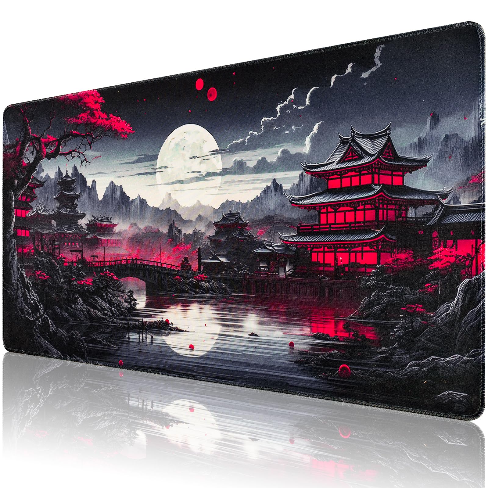 Sevenpers Mousepad XXL, Japanische Kunst Mauspads,900x400mm Überdimensionales rutschfeste Gummimatten Gaming-Mauspads,Waschbares Mauspad für PC,Maus und Tastatur (Grau)