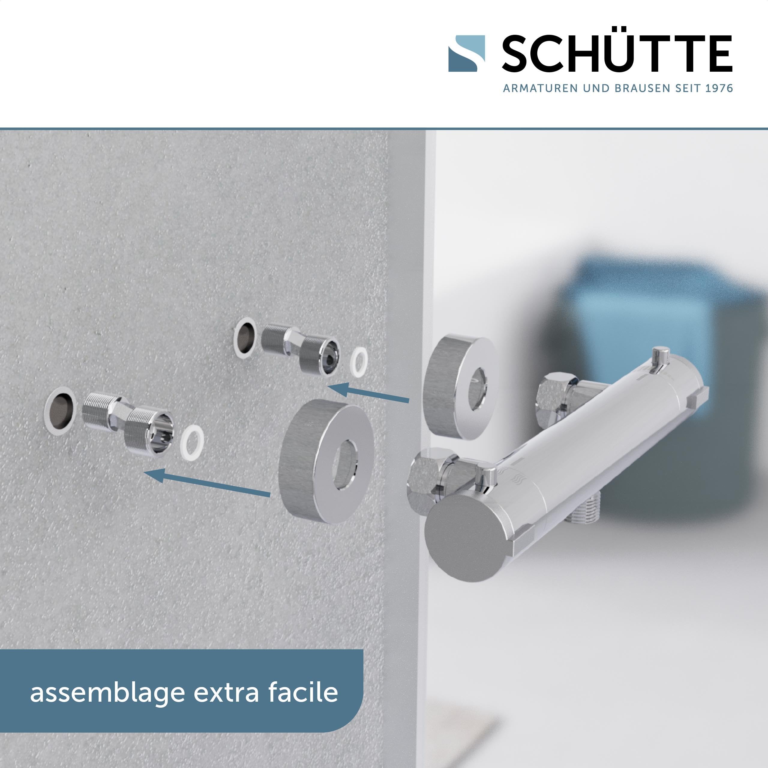 SCHÜTTE 52465 LONDON Mitigeur thermostatique de douche, thermostat de douche Mitigeur de douche, mitigeur avec protection anti-brûlure à 38℃, thermostat de douche, robinetterie pour douche en chrome