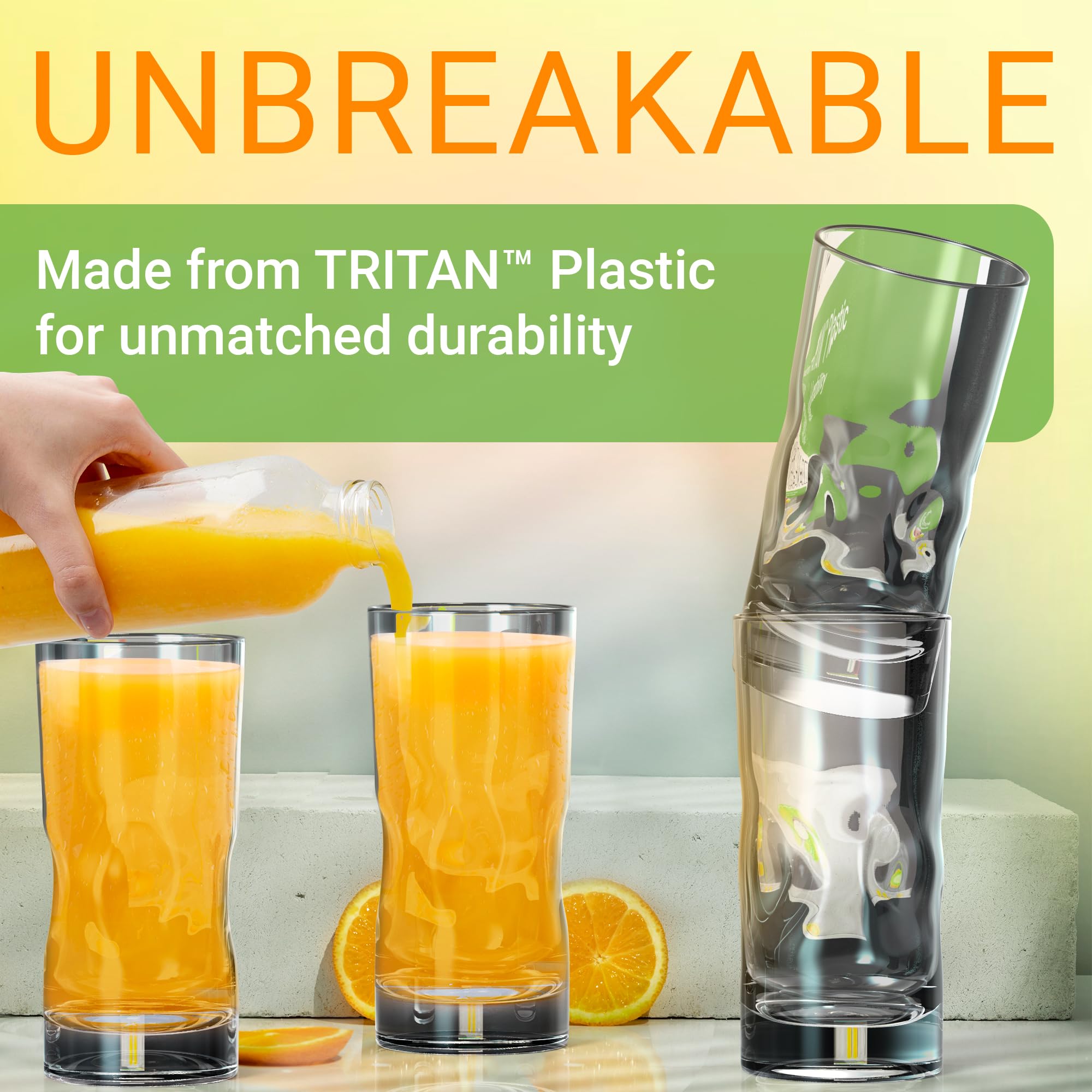 Bravario Vasos de plástico irrompibles de 17 onzas, aptos para lavavajillas, inastillables, 100% tritan, sin BPA, reutilizables, para exteriores, juego de 6