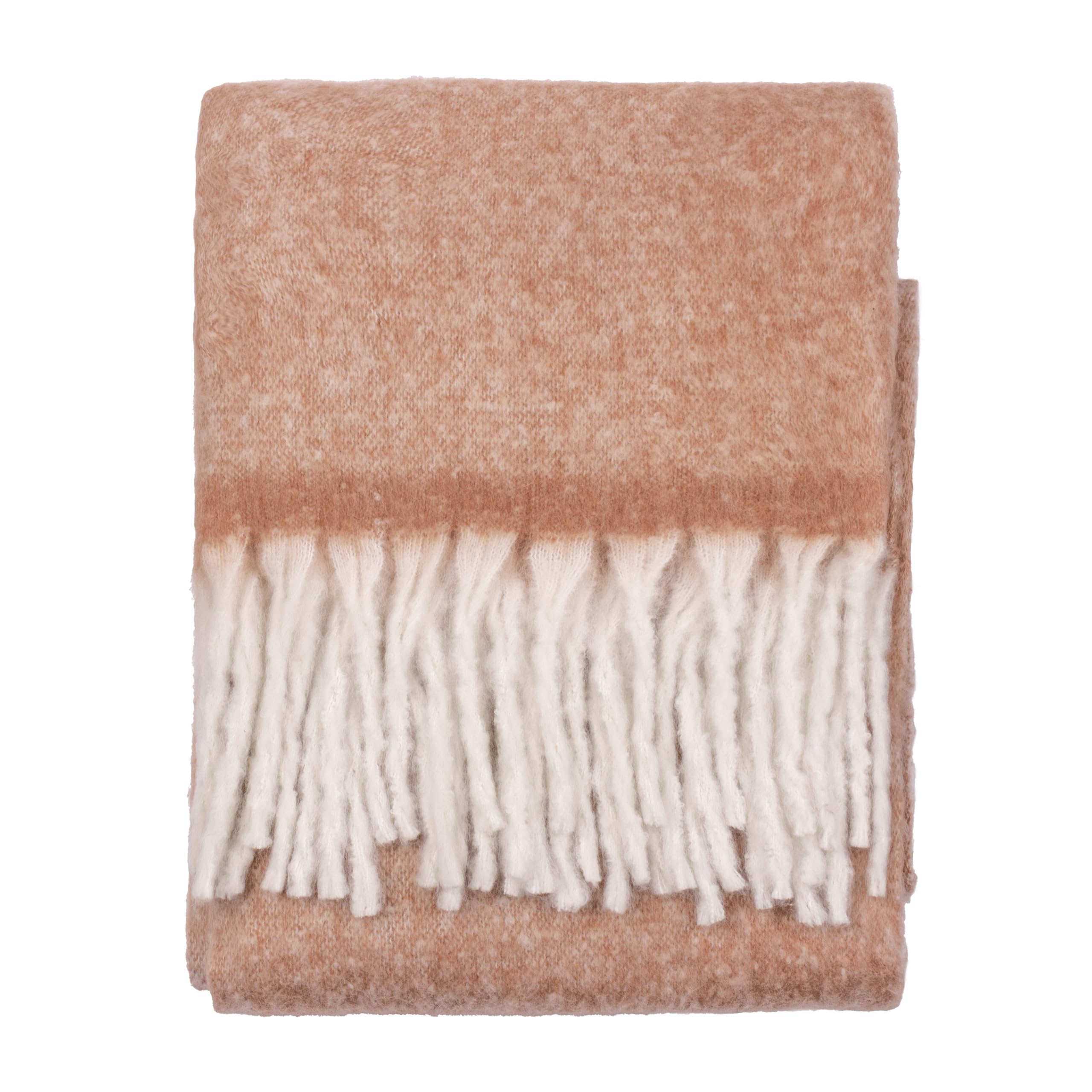 furn. Cozy Throw – Soft Textured Woven Blanket with Tassels (Rust - 140x180cm)