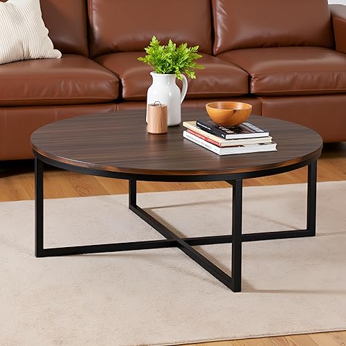 Miniatura 6 de Alaterre Furniture Arcadia - Mesa de centro redonda de madera de acacia de 42 pulgadas, mesa industrial para sala de estar con acabado moca