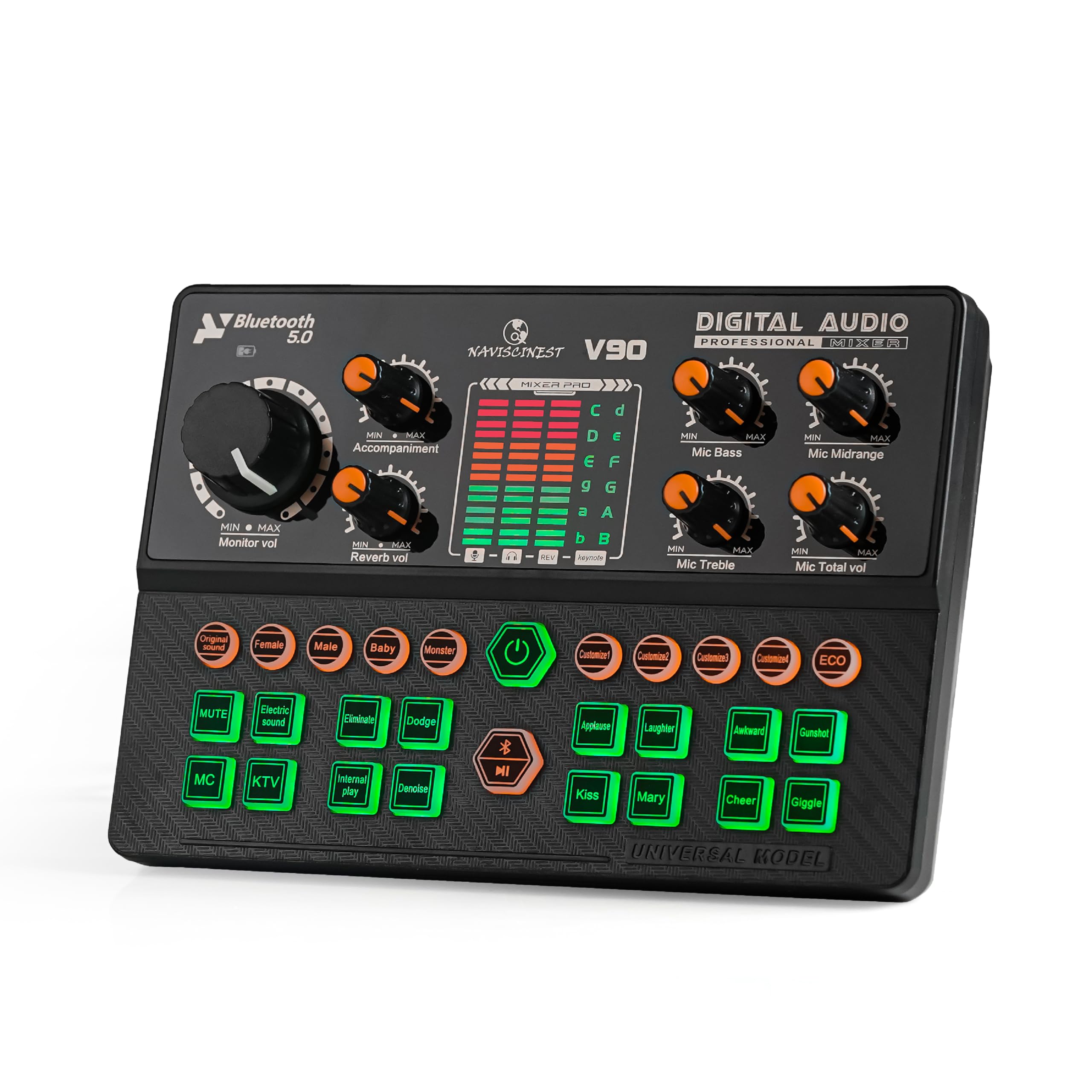 V90 Podcast Mixer & Sound Card - Audio Interface with Bluetooth 5.0, 4 Voice Changers, 12 Sound FX & DSP Noise Reduction for PC, Smartphone, Laptop, Gaming, YouTube & Dual Live Streaming-image-41