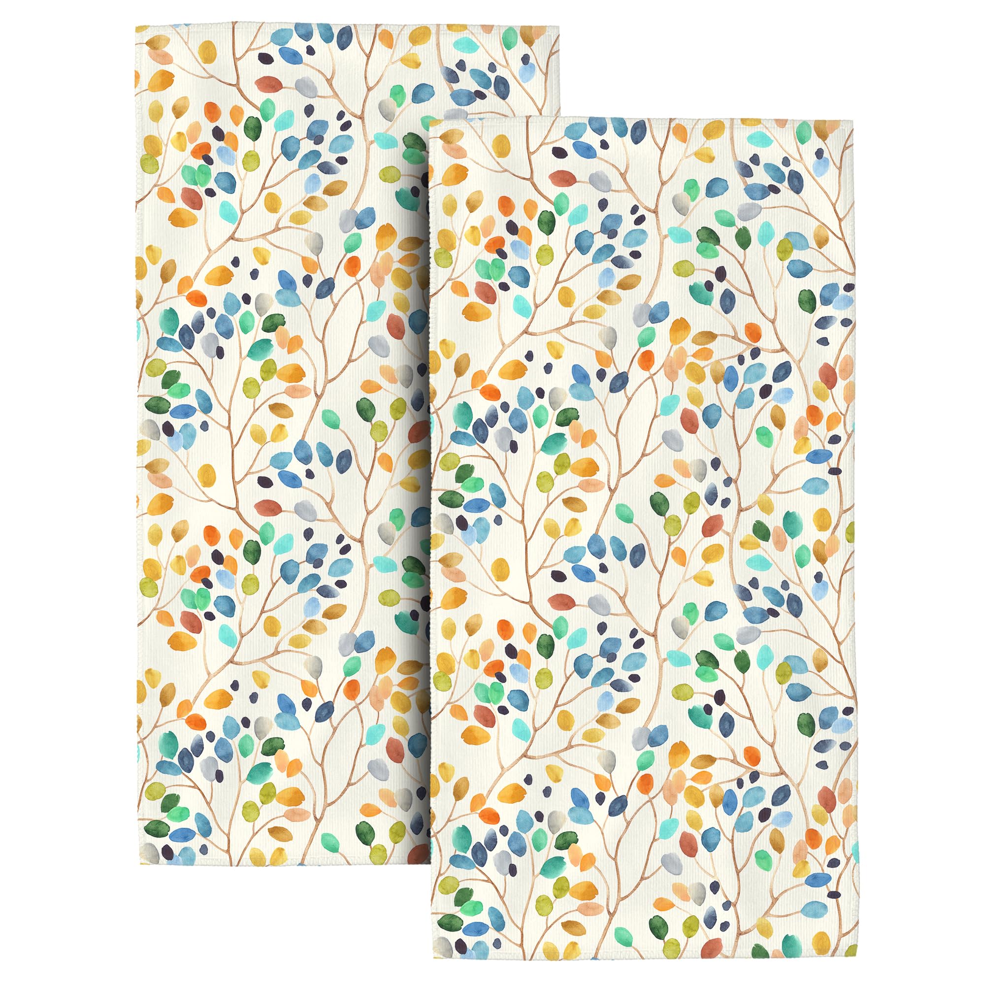 Colorful Leaves Hand Towels for Bathroom Set of 2 Watercolor Floral Decorative Bath Towels Gifts Soft Absorbent Spring Summer Hand Towels for Kitchen