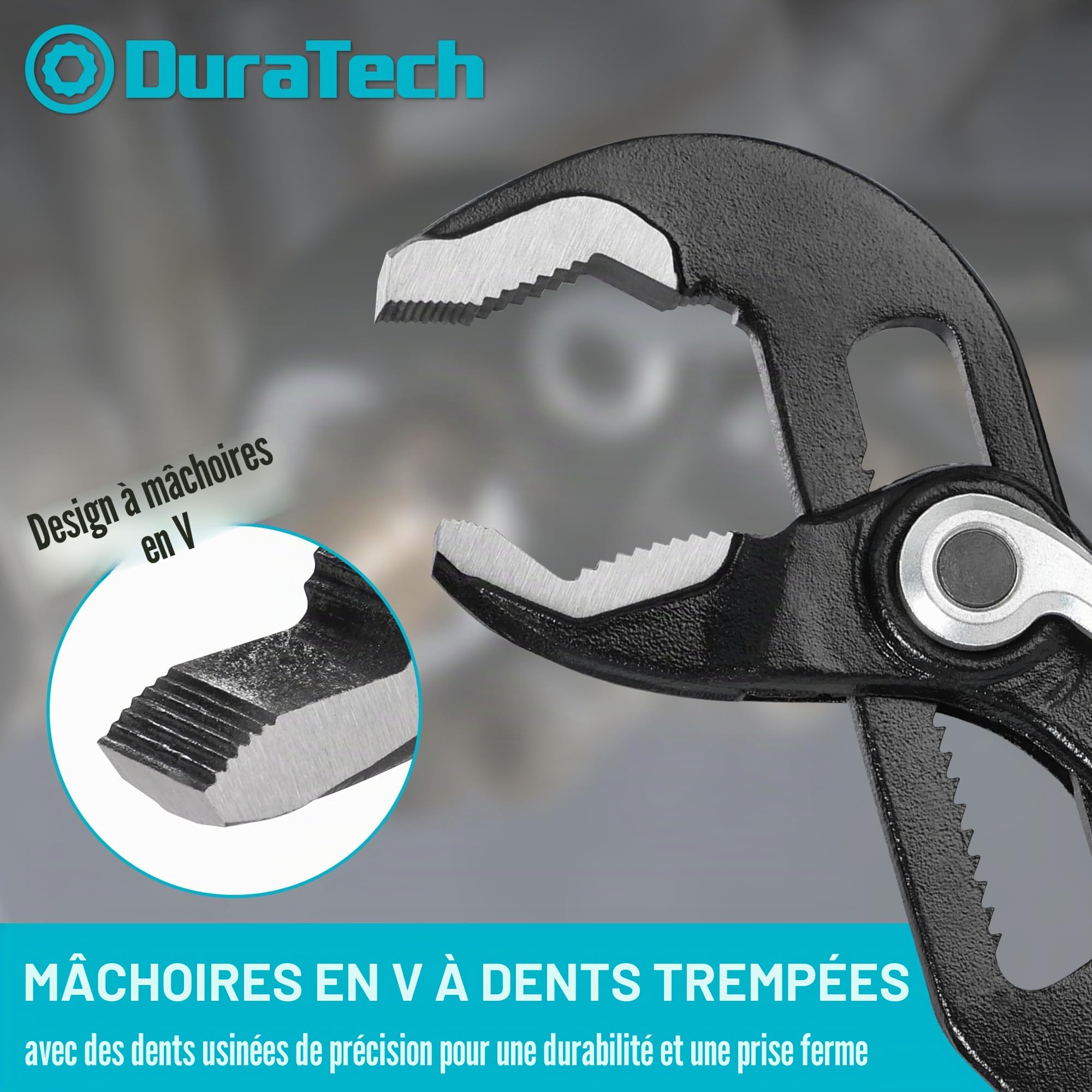 DURATECH Jeu de Pinces Multiprises, 3 Pièces, 200/250/300 mm | Réglage Rapide, Grande Ouverture, Poignée Antidérapante, Pochette Enroulable