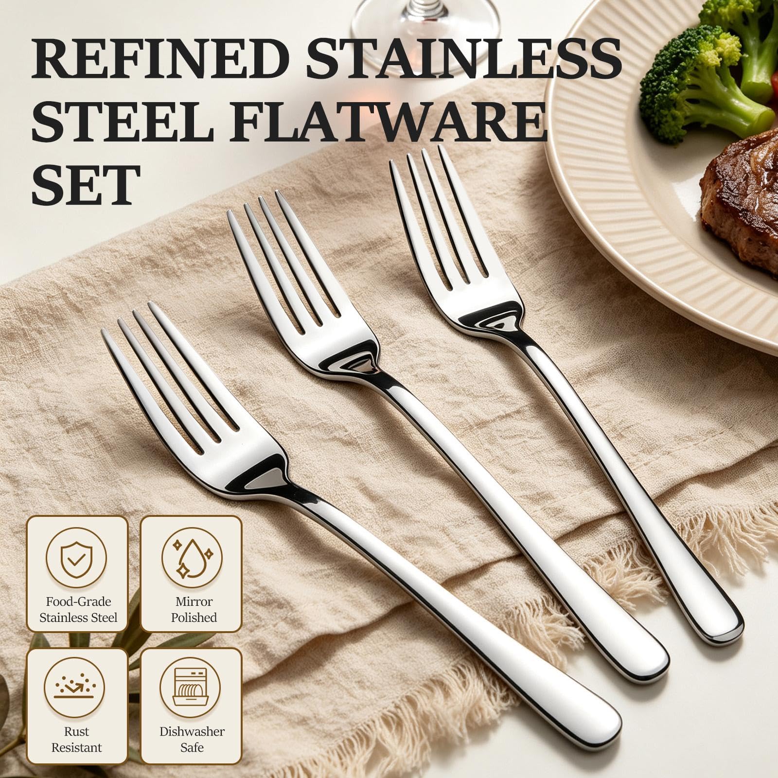 24Pcs Dinner Forks Set- 8.1 Inches Food Grade Stainless Steel Silverware Forks, Mirror Polished & Dishwasher Safe, Use for Home, Kitchen or Restaurant — Amazon image 6