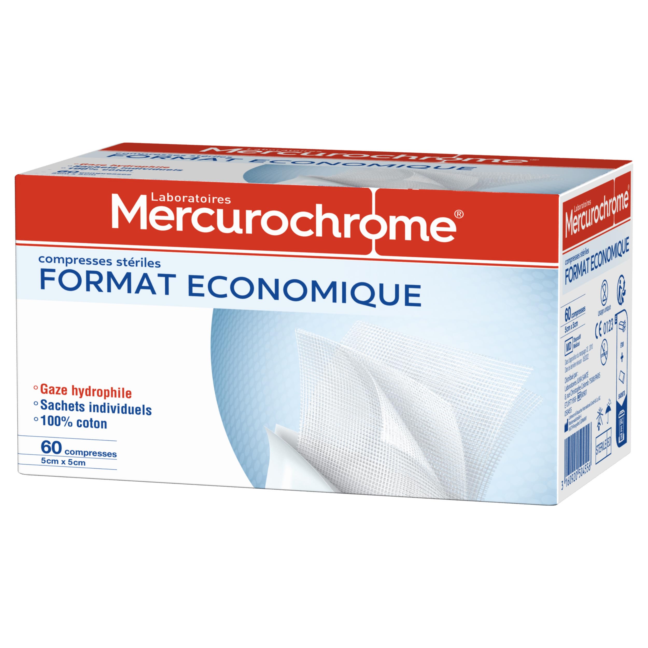 MERCUROCHROME Sterile Compresses 20 cm x 20 cm 60 Parent Units