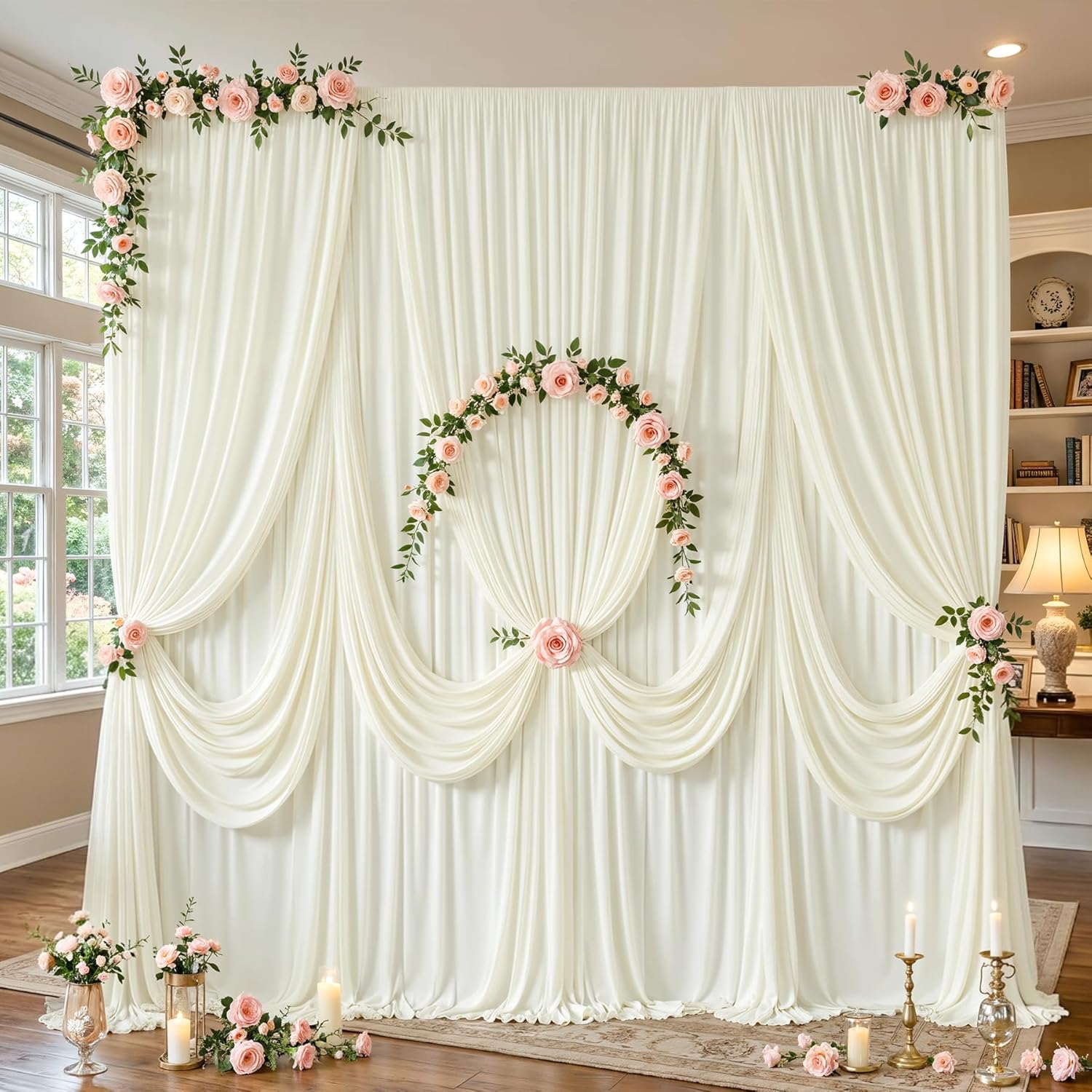 20ft x 10ft Ivory Backdrop Curtains for Wedding Birthday Party Photo Booth, Cream Curtain Backdrop Wrinkle Free Fabric Drapes Back Drop Baby Bridal Shower Graduation Ceremony Photography Background