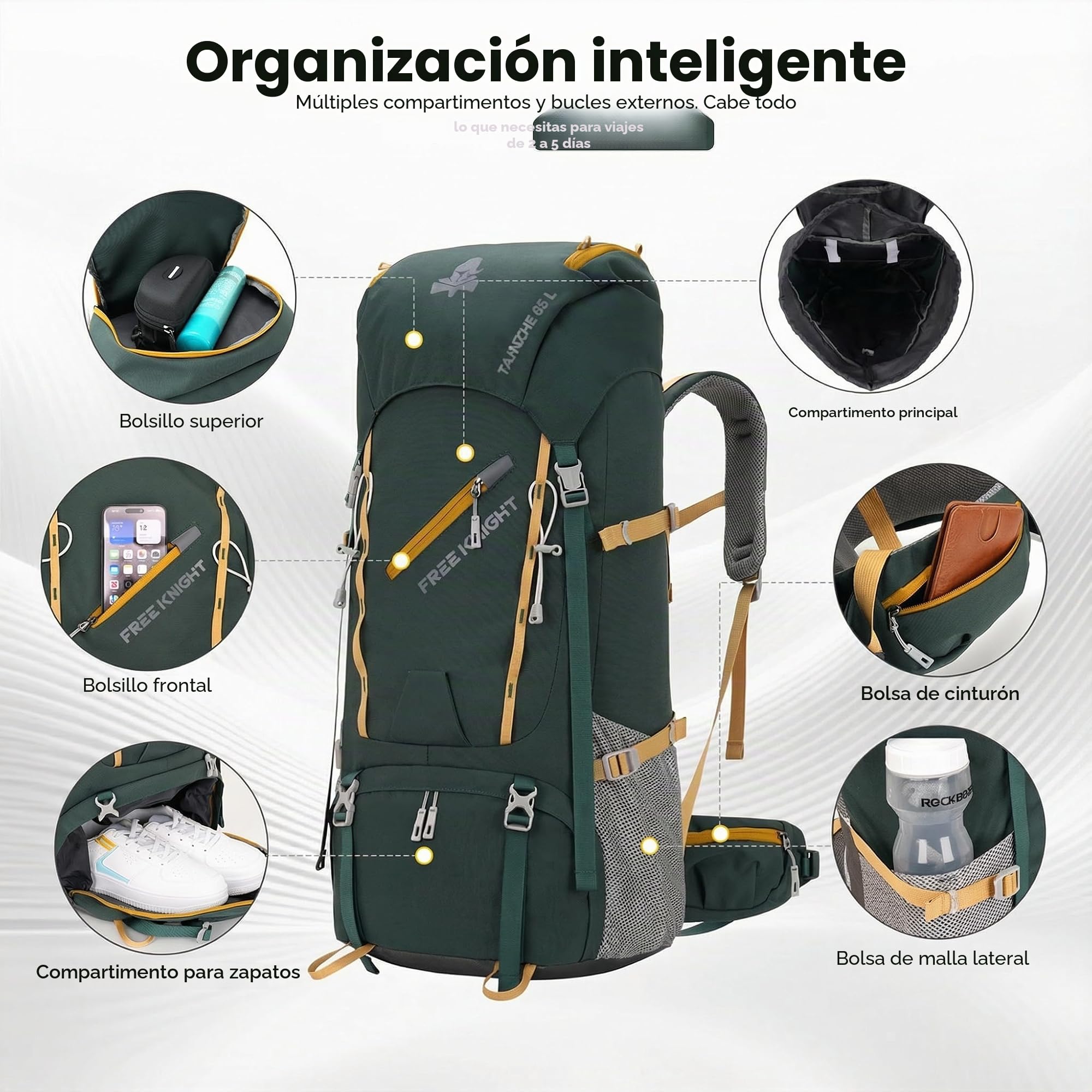Bseash Mochila impermeable de 65 L para senderismo, camping, con cubierta para lluvia, deportes al aire libre, viajes, para escalada y turismo