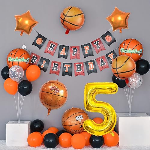 Miniatura 5 de 9 globos de baloncesto, cumpleaños con número de mylar de aluminio, suministros de fiesta de baloncesto, decoraciones de cumpleaños (5)