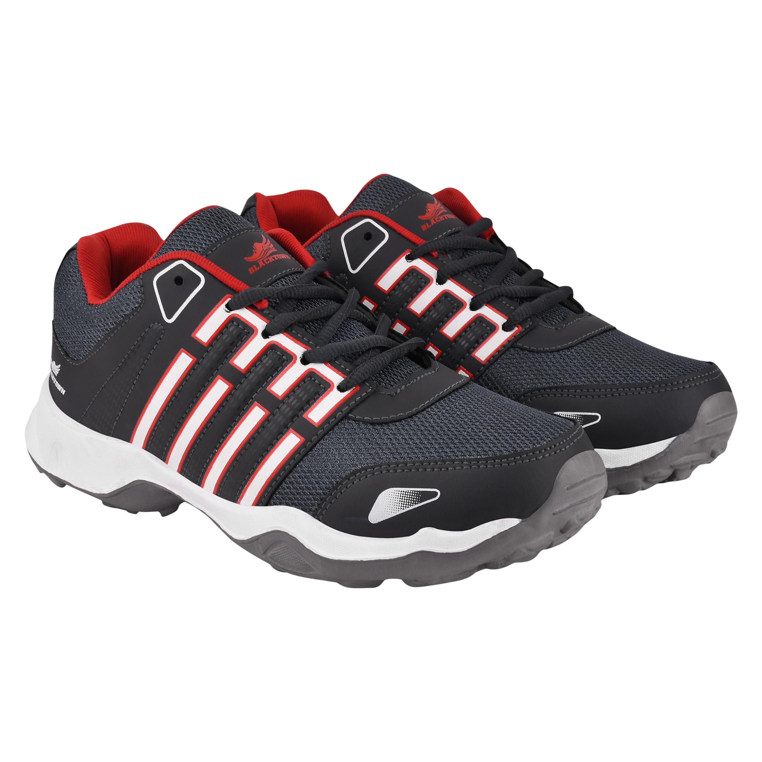 BLACKTOWN Men's Comfortable Sports Shoes | Mesh Upper | EVA Sole | Ideal for Running | D.Grey Red, Size: 7 4