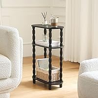 Vista 7 de MaxSmeo Small Narrow Side Table, 3-Tier Narrow End Table with Storage, Skinny Side Table Nightstand for Small Space, Bedrooms, Living Room (Black)