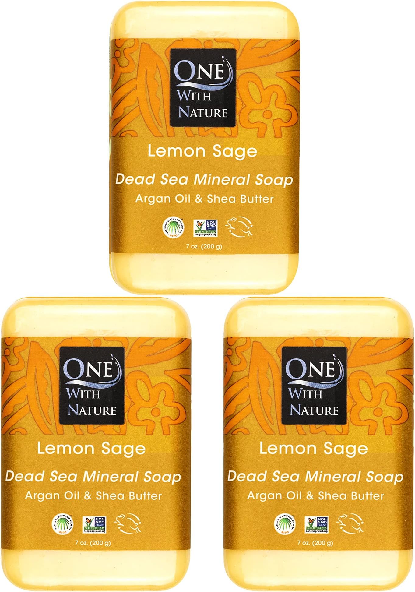 Dead Sea Salt Lemon Sage Soap 7oz 3-Pack – Purifying and Exfoliating Soap Bar with Dead Sea Minerals for Face & Body, for Men & Women