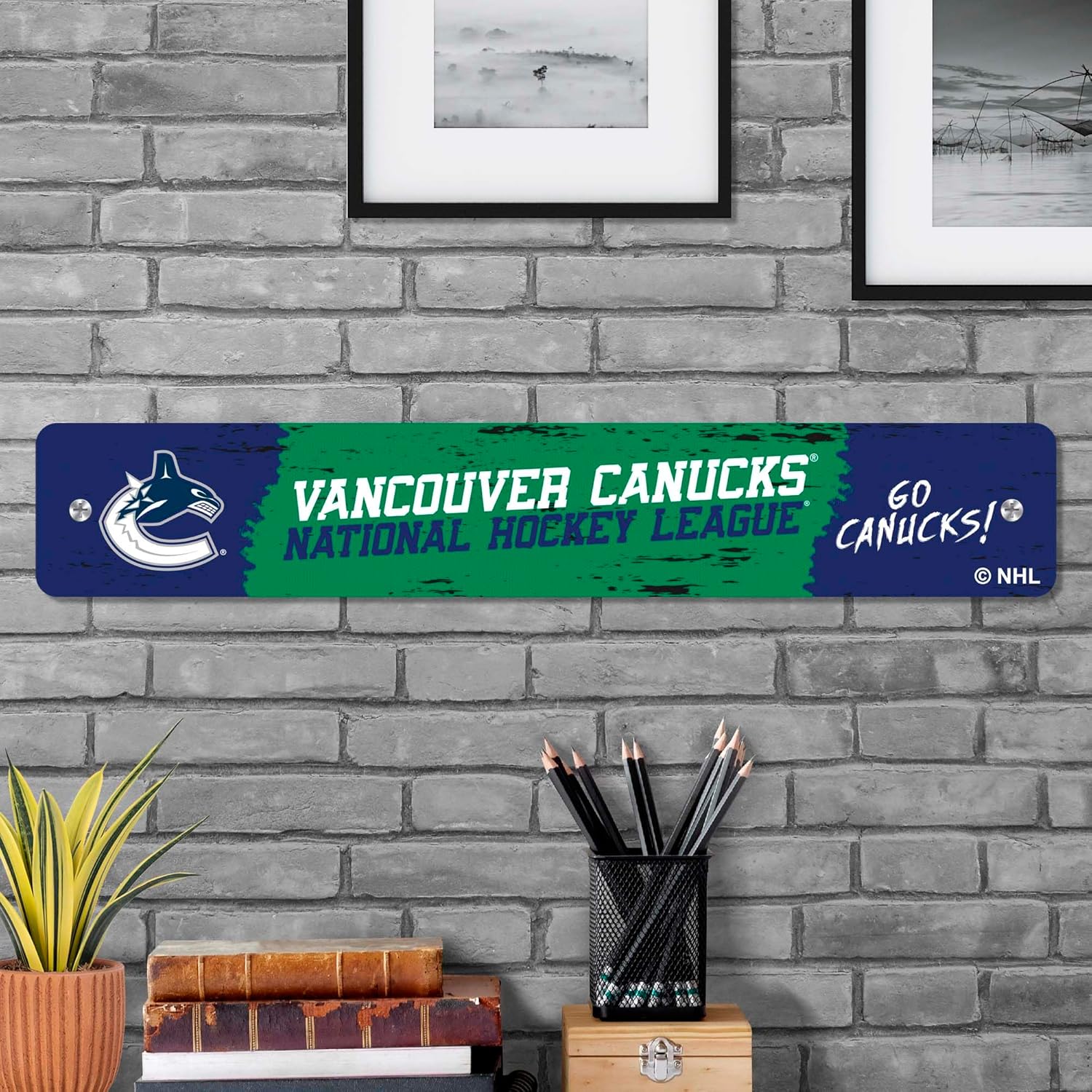 FANMATS 48488 NHL - Vancouver Canucks Metal Street Sign | Green & Blue | 4"x24" | C Whale Primary Logo