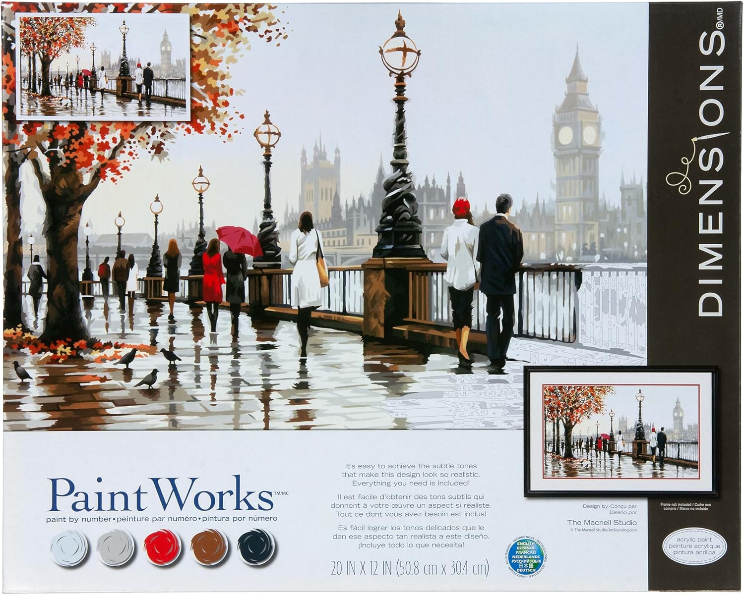 Dimensions 73-91732 PaintWorks Thames View Paint by Number Kit for Adults and Kids, Finished Size 20" x 12", 11pcs