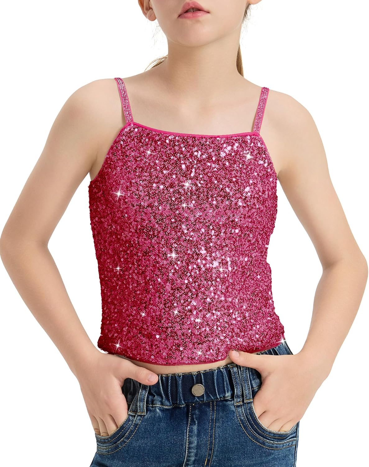 LOLANTA Girls Sequin Tank Tops Sparkly Camisole Stretchy Dance Shirt 6-12Y