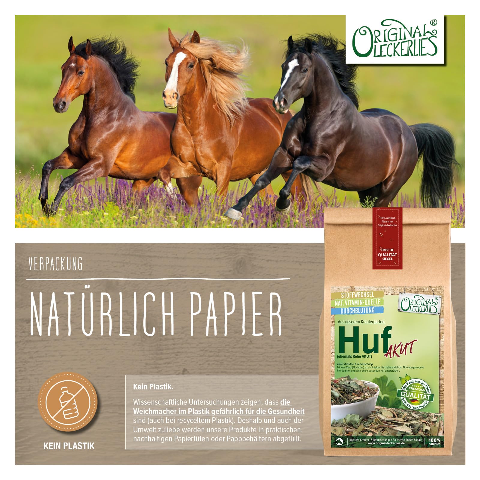 ORIGINAL LECKERLIES Huf AKUT Kräutermix (ehemals Rehe AKUT), 2,5kg Pferdekräuter, Kräuter für Pferde, Pferdefutter, Futterergänzung, Naturprodukt für Pferde