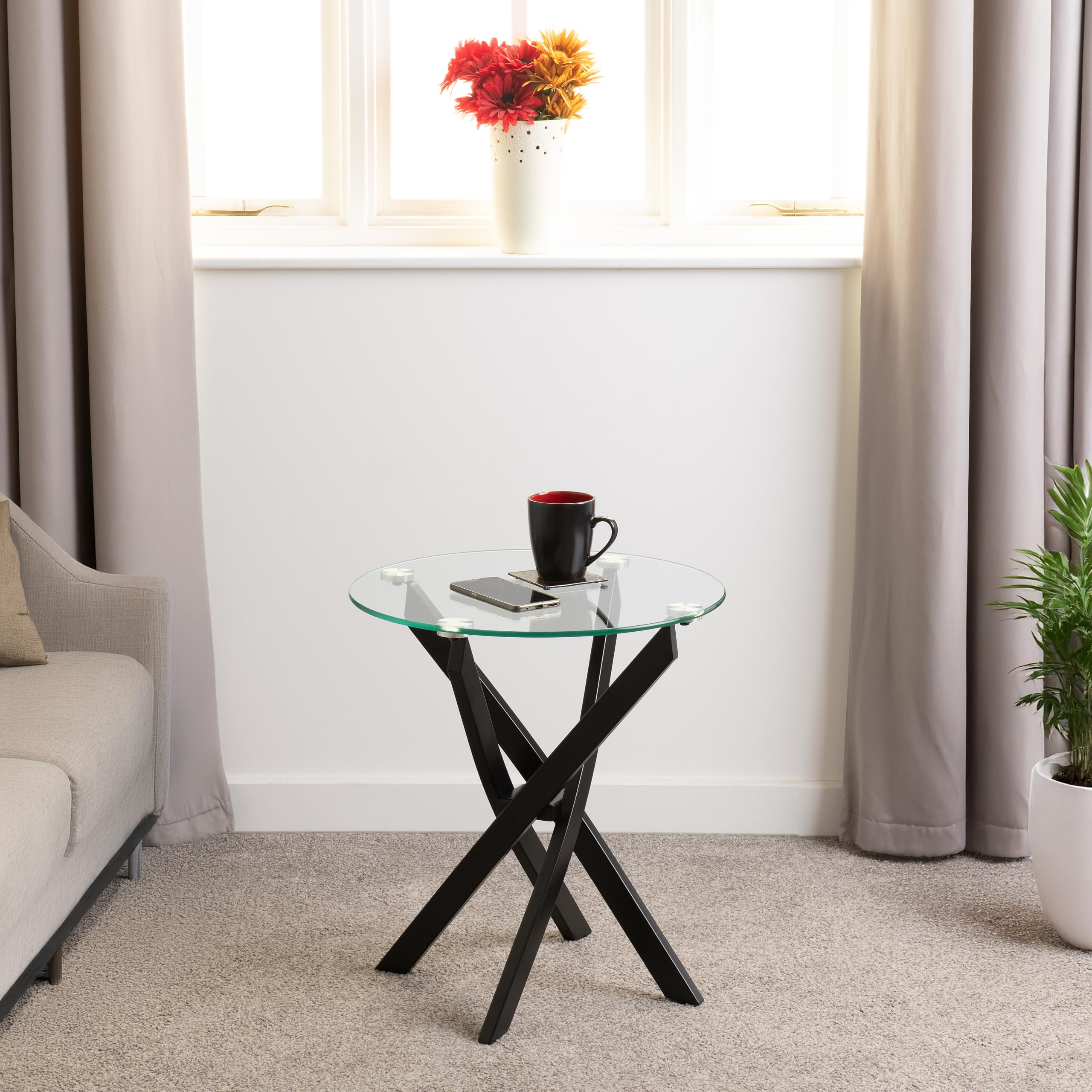 Seconique Sheldon Side Table In Clear Glass/Black