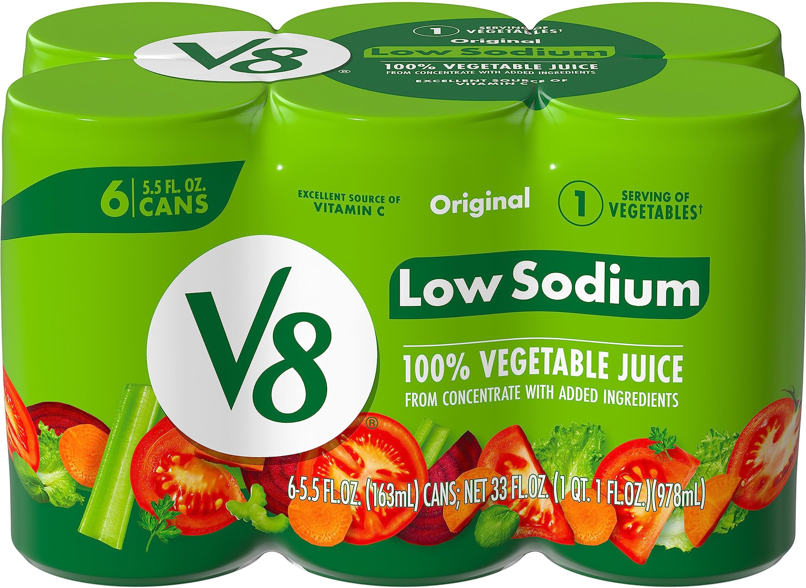 Low Sodium Original 100% Vegetable Juice, 5.5 fl oz Can (6 Pack)