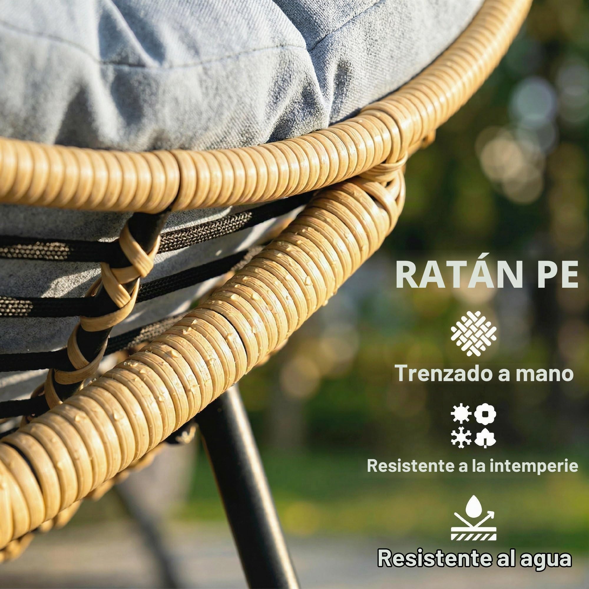Outsunny Mecedora de Rattan con cojín Grueso 120kg 87x110x70cm Gris