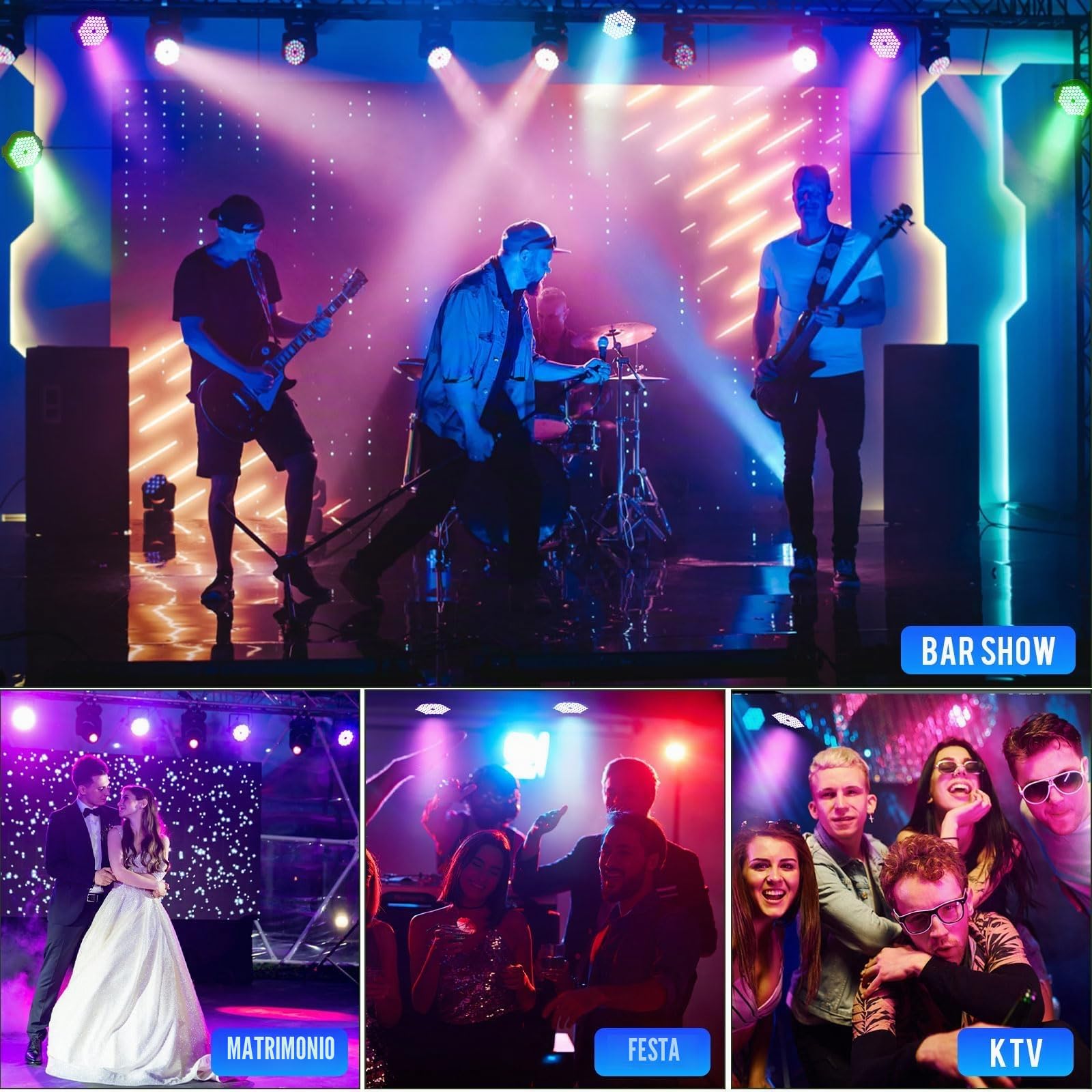 90W Par LED Luce, Czgor 60 LED Par RGB 3 in 1 Luci da Palco Senza Telecomando con 1M Cavo DMX, DMX512 7CH Discoteca Illuminazione Palco per Feste Bar DJ Discoteca Matrimonio, 2 Pezzi
