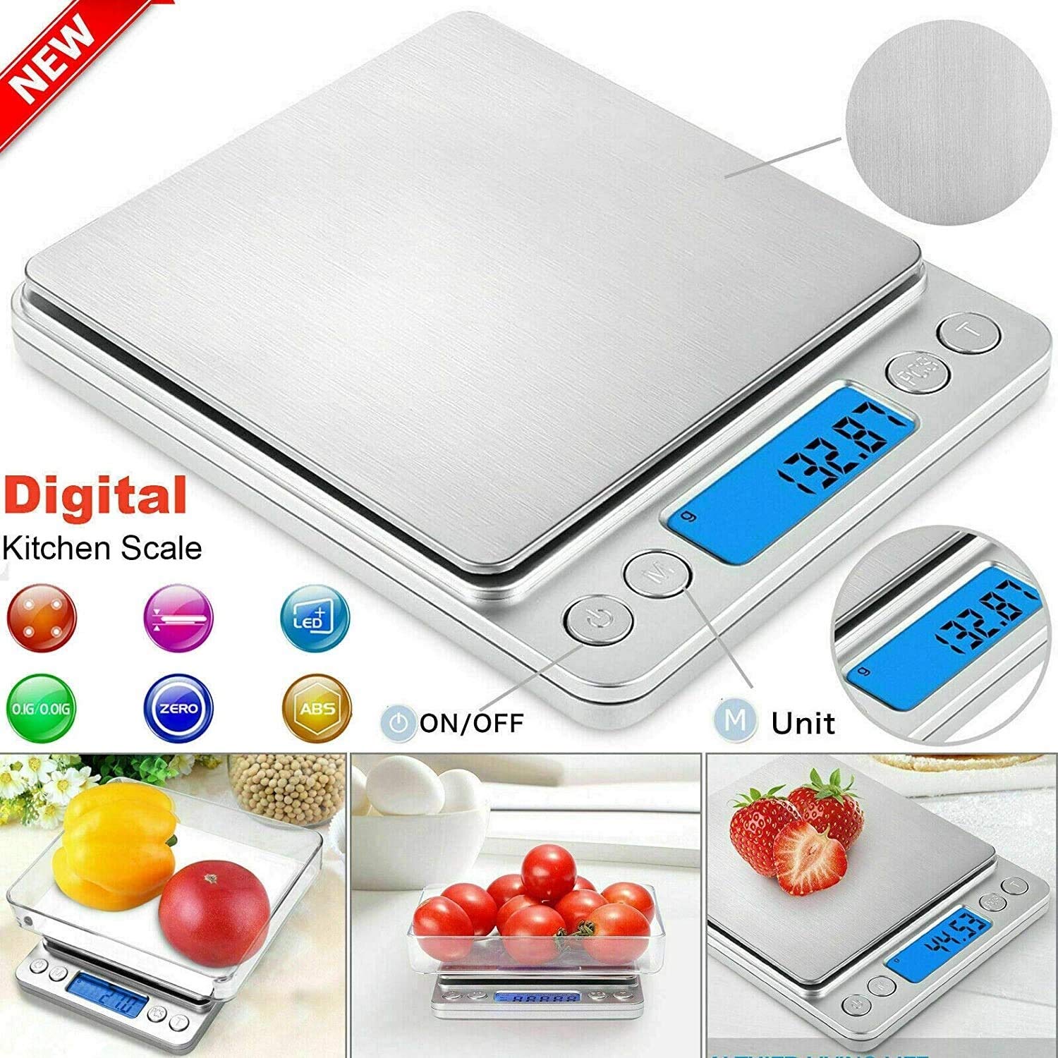 Báscula Digital para Cocina y joyería, báscula de Cocina Digital, báscula eléctrica para Alimentos para Pesar, Panel de Acero Inoxidable de 0,01 g a 500 g, Mini báscula de Bolsillo Cuadrada