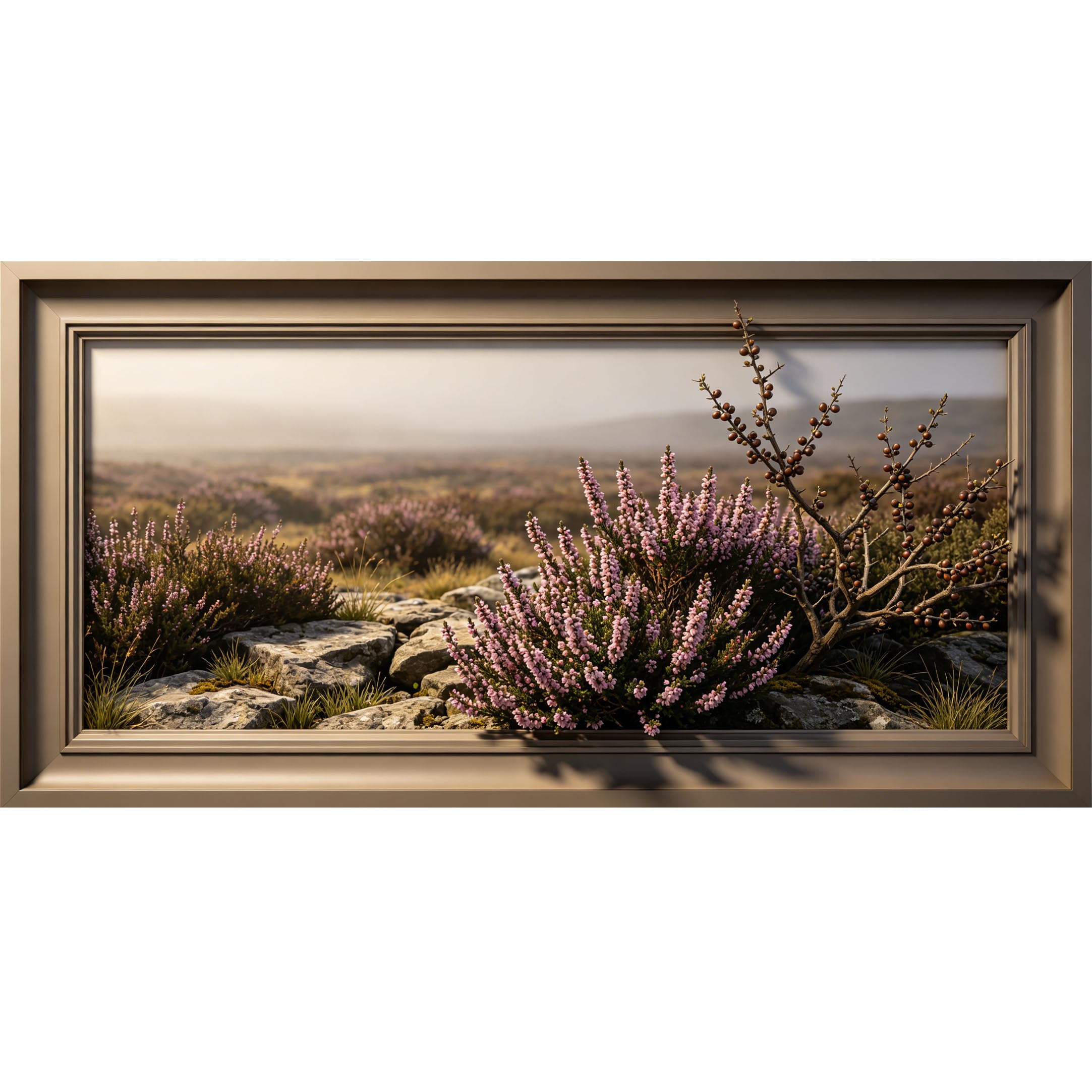Agglomerix 3D Framed Wall Art Scottish Highland Purple Heather Mountain Landscape Botanical 3D Effect Large Size SelfAdhesive Removable Wall Decor Prints Artwork for Living Room Bedroom Office