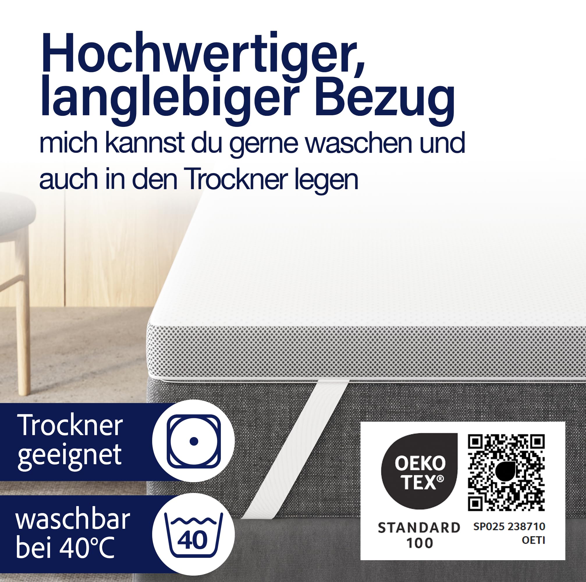 KNERST Matratzentopper 90x200, Memory Foam, 2 Härtegrade, Made in Germany | Topper Memory Foam & Komfortschaum, H2 & H3, OEKO-TEX, atmungsaktiv, waschbarer Bezug, Anti-Rutsch, Matratzen Topper