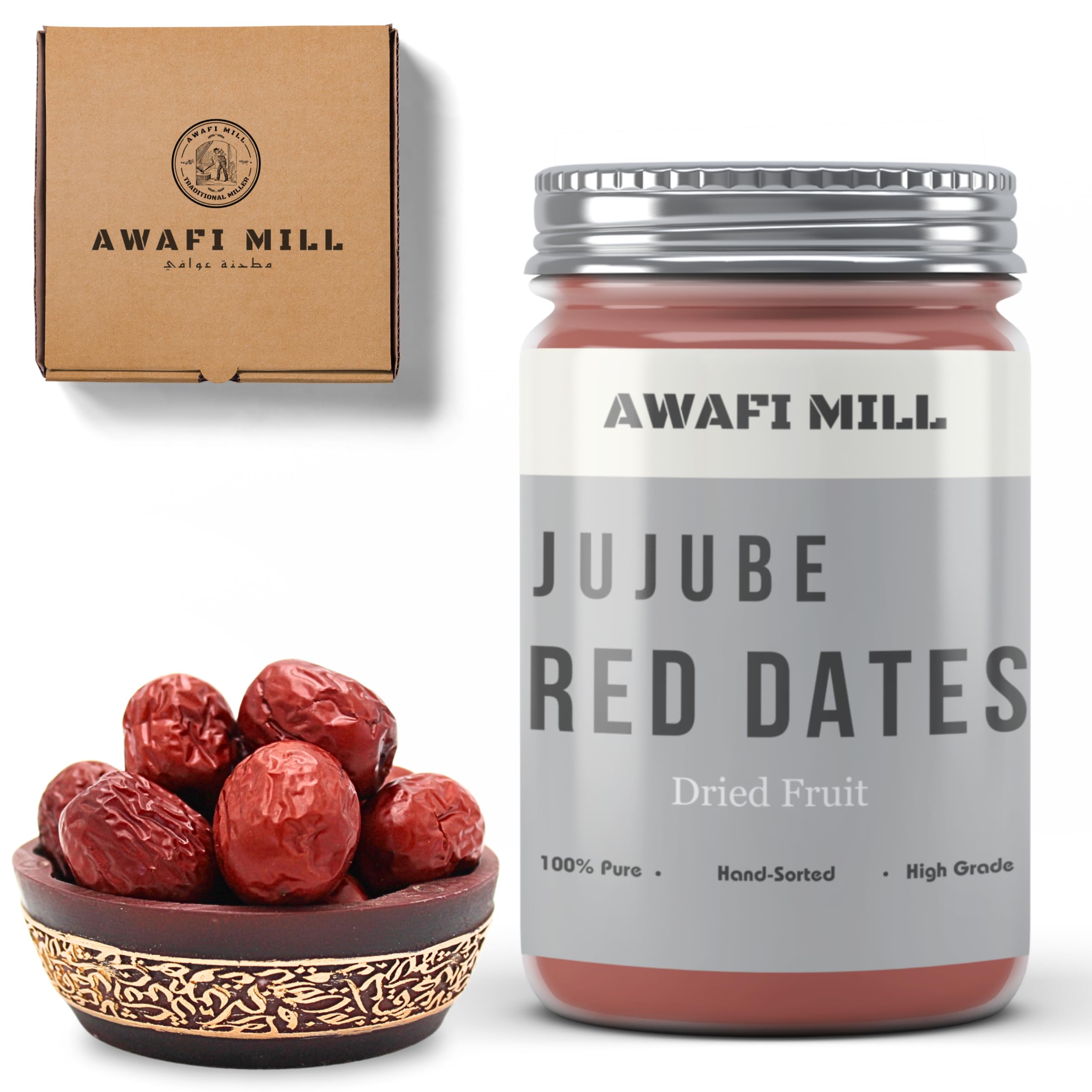 AWAFI MILL Jujube Red Dates (Chinese Red Dates/Hong Zao) | Naturally Sweet Dried Fruit for Snacks, Teas & Tisanes, Desserts, Rice & Congee, Stuffing & Baking - 250 g | 9 Oz
