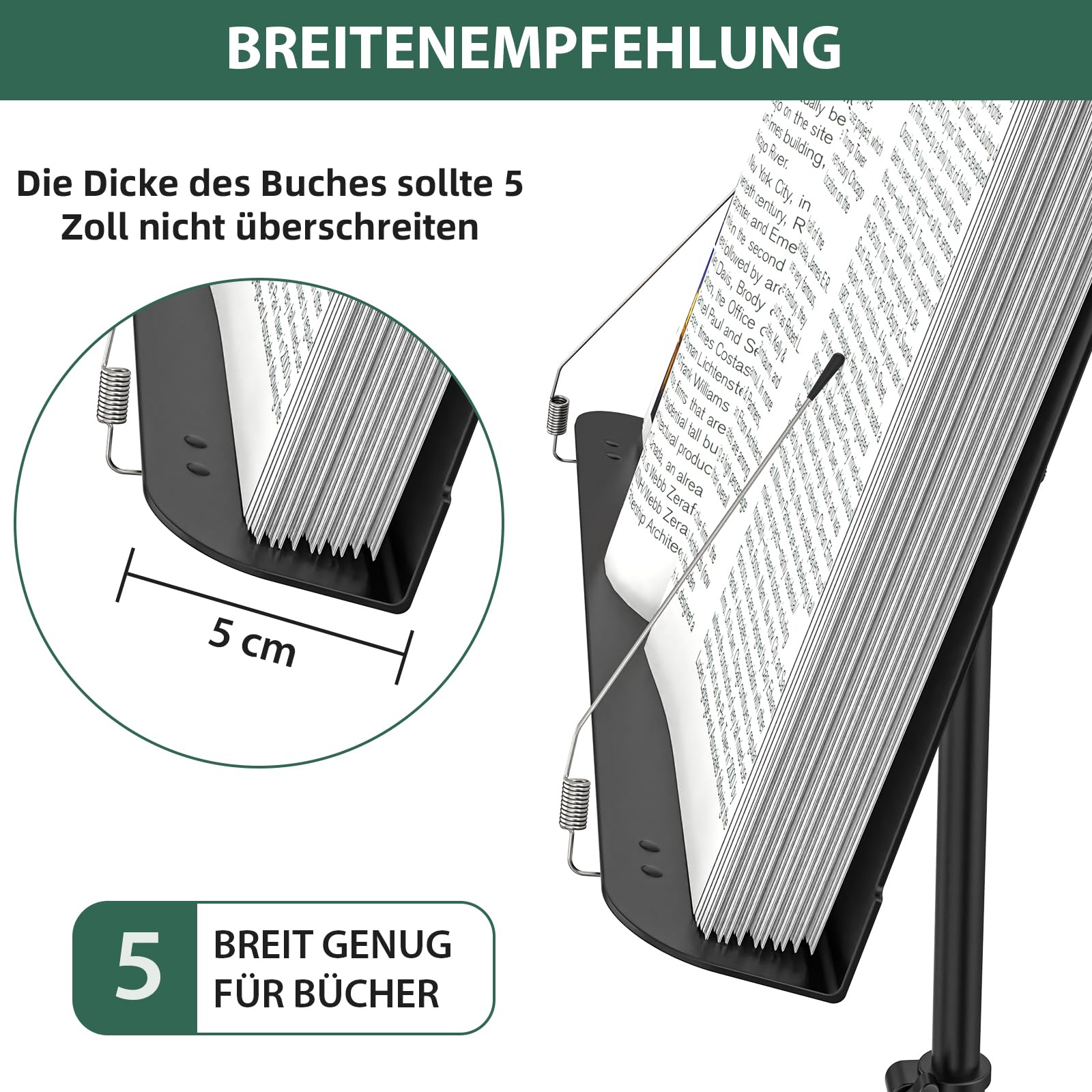 GLEAM Notenständer - Zweifachnutzung Tischbuchständer aus Metall mit Tragetasche, Mappe und Klammer 5 in 1