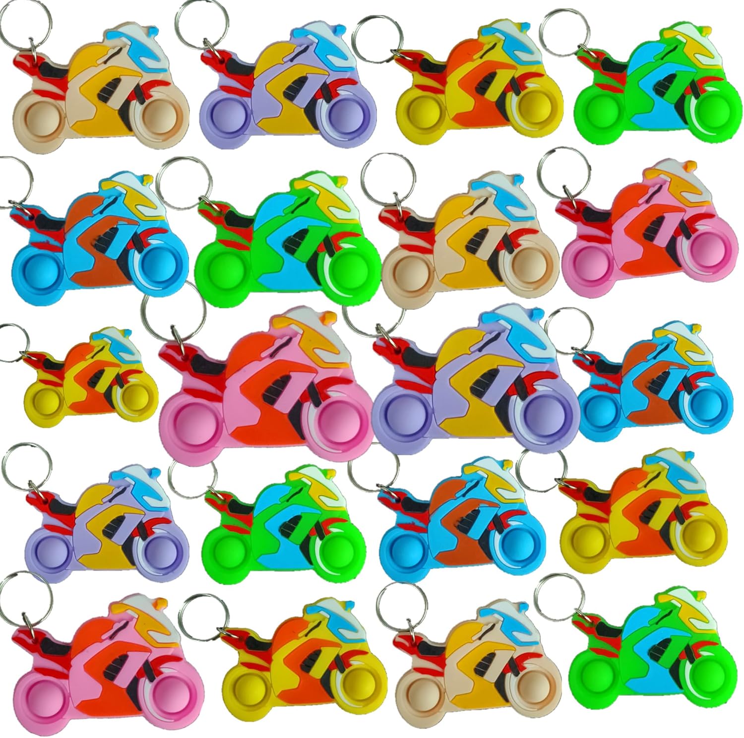 20 Packs Bulk Motorbike shape Bubble mini pop Fidget Key Chain,School Student Summer Holiday Party Supply,Birthday Party Favors