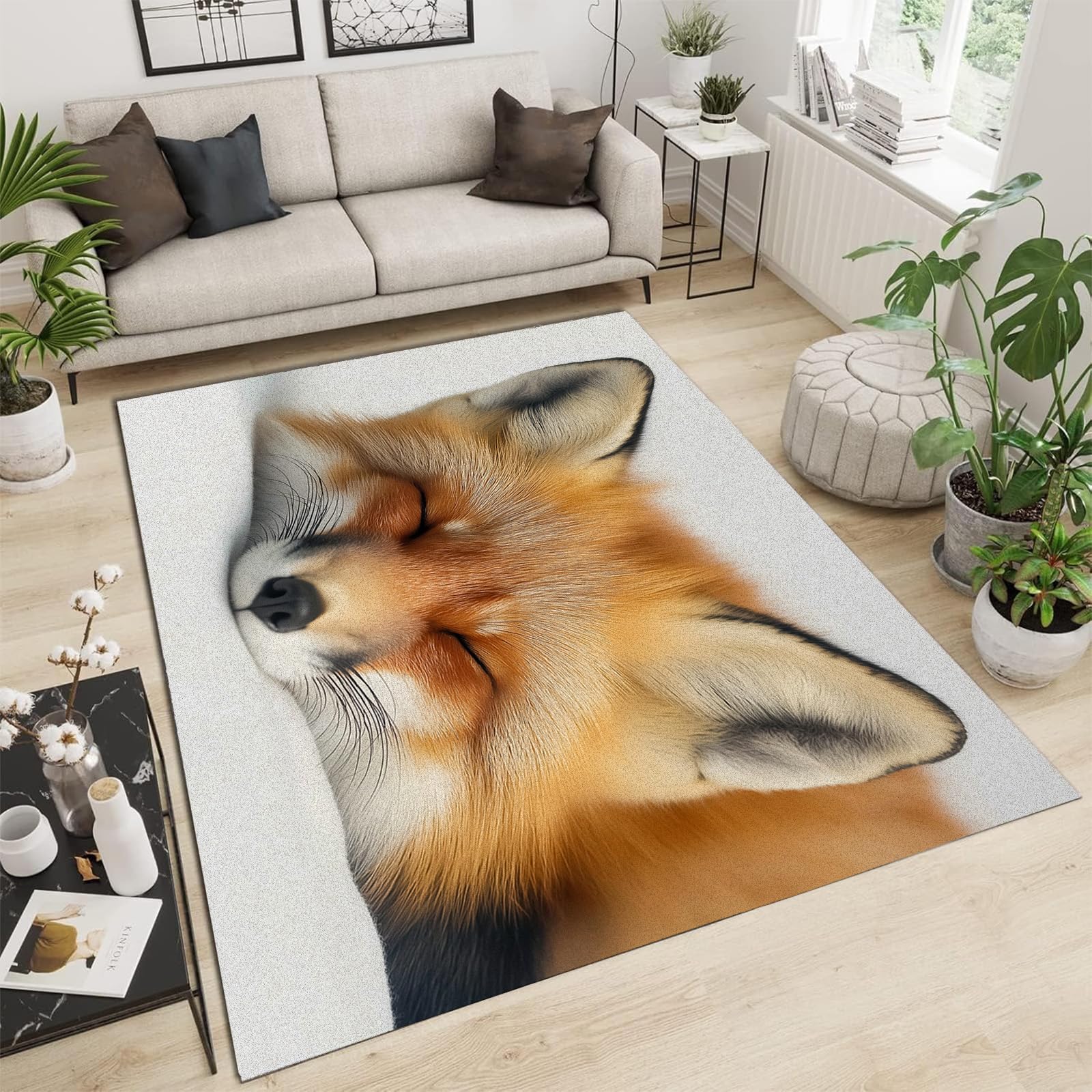 Grand tapis doux 240x300cm motif renard pour réchauffer l'ambiance du salon