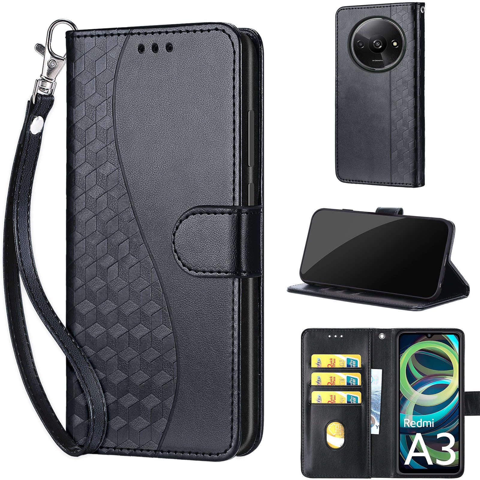 Custodia Portafoglio In Pelle PU Per Xiaomi Redmi A3/A3x - Cover Libro Flip Con Supporto, Slot Carte E Cinturino - Pattern Wing