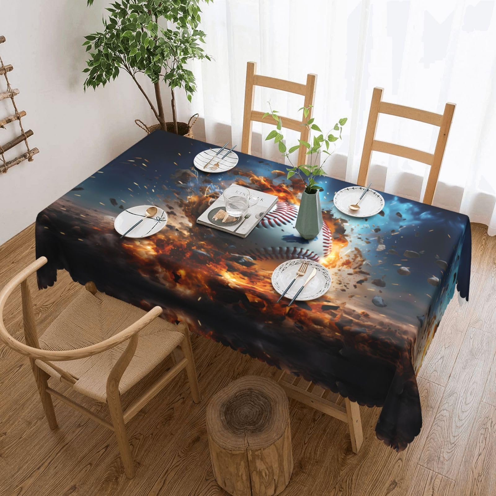 HLBSDM Hot Baseball Square Lace Tablecloth, 54x72 Inch Restaurant Decorative Tablecloth, Party Banquet Indoor and Outdoor Universal Tablecloth