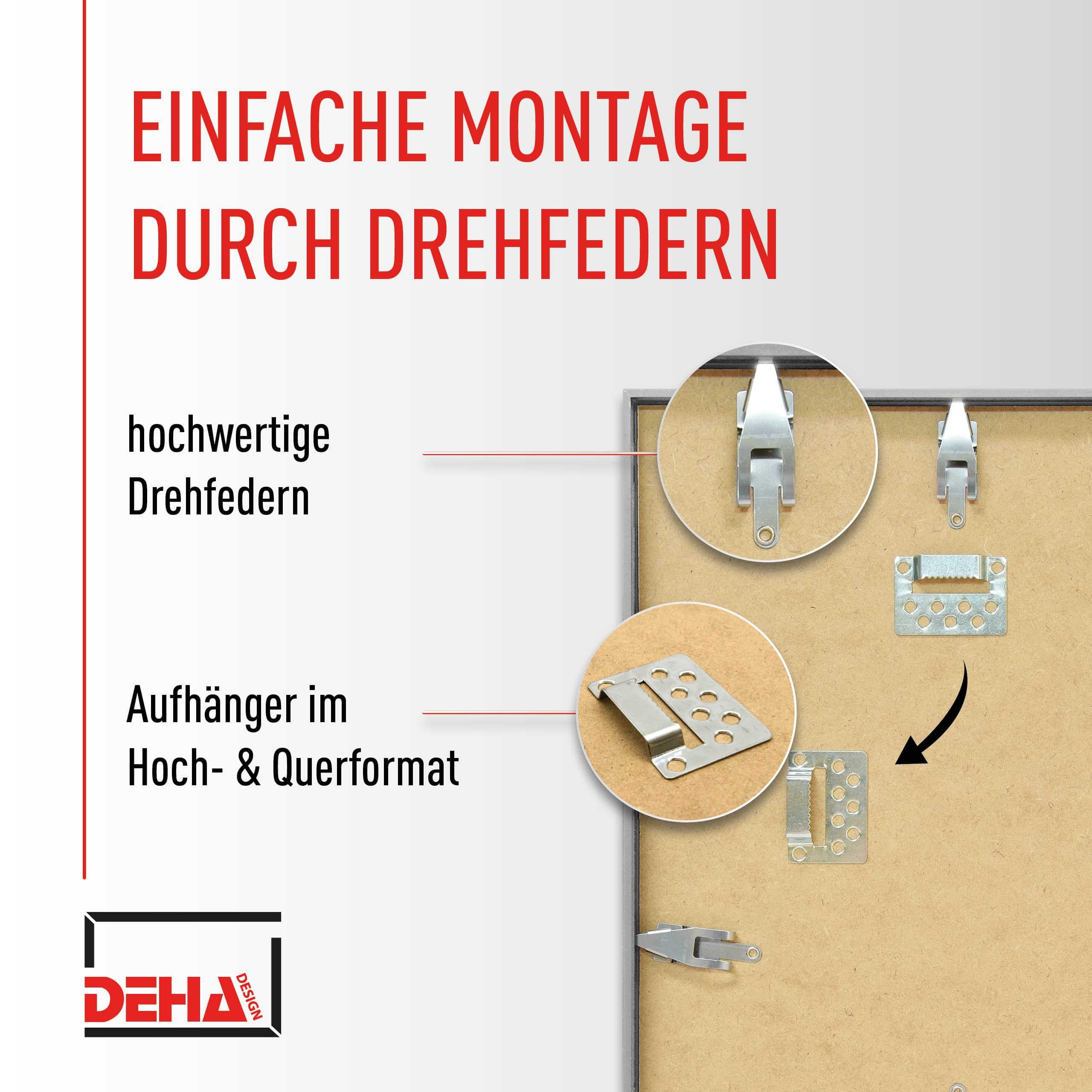 DEHA Design Bilderrahmen, 59,4 x 84,1 cm (A1), Aluminium, Schwarz matt, Posterrahmen zum Aufhängen im Hoch- & Querformat, bruchsicheres Kunstglas, Boston