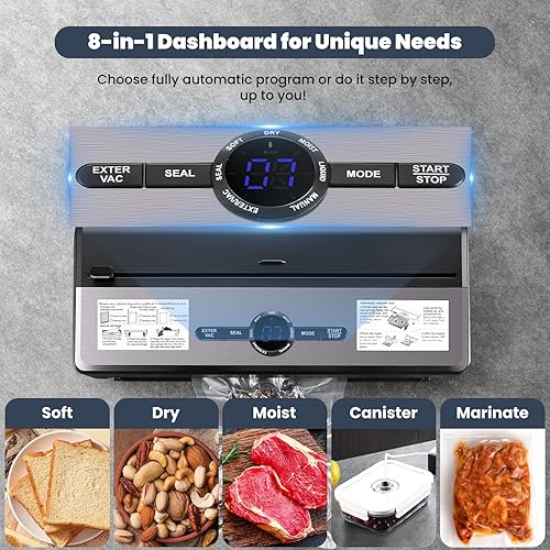 Miniatura 2 de SOPHIA Sellador al vacío para alimentos, máquina de sellado al vacío de alimentos 85KPA completamente automática 8 en 1 con doble bomba y cortador y