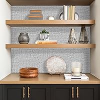 Vista 4 de Grey Wallpaper Grasscloth Peel and Stick Wallpaper 17.7inchx196.8inch Textured Peel and Stick Grasscloth Removable Grey Contact Paper for Cabinets