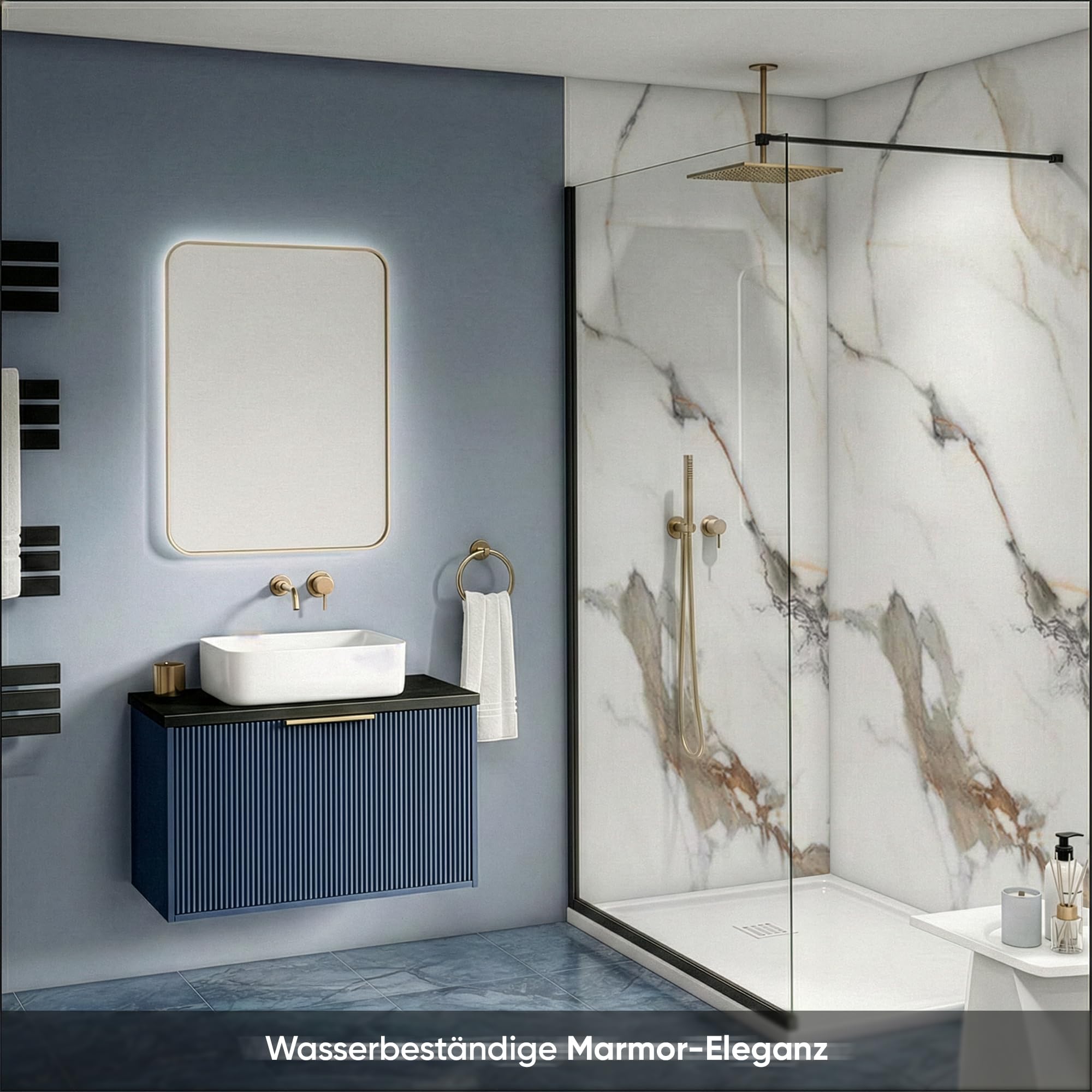 Wandpaneele Badezimmer Wasserfest 122x260 cm – PVC Wandpaneele Marmoroptik als Duschrückwand Kunststoff & Wandverkleidung Bad, auch für Küche & Innenbereich | GardenofEden