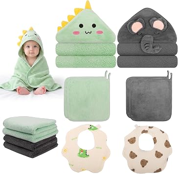 8 Pcs Baby Hooded Towel Set Animal Bath Towels Washcloths Bibs